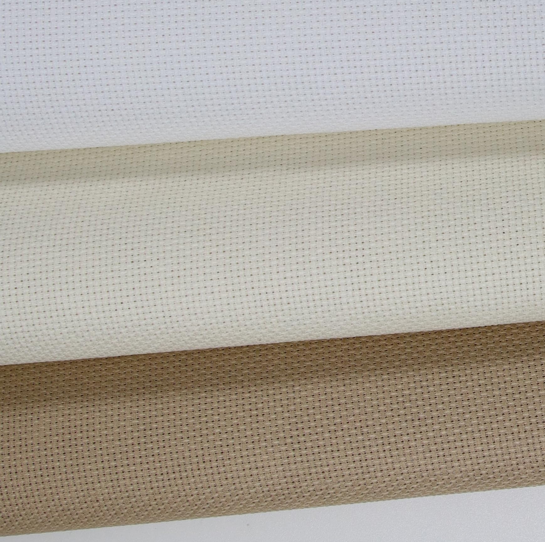 KCS 3 pc of 15" x 18"(38cmx45cm) Counted Cross Stitch Cotton Aida Cloth Needlework Rolled Fabric Box,16CT,White+Cream+Khaki