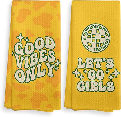 Miniatura 11 de Let's Go - Juego de 2 toallas de baño con bola de discoteca de color rosa intenso, paños de secado absorbentes para niñas, toallas de té para Rosa