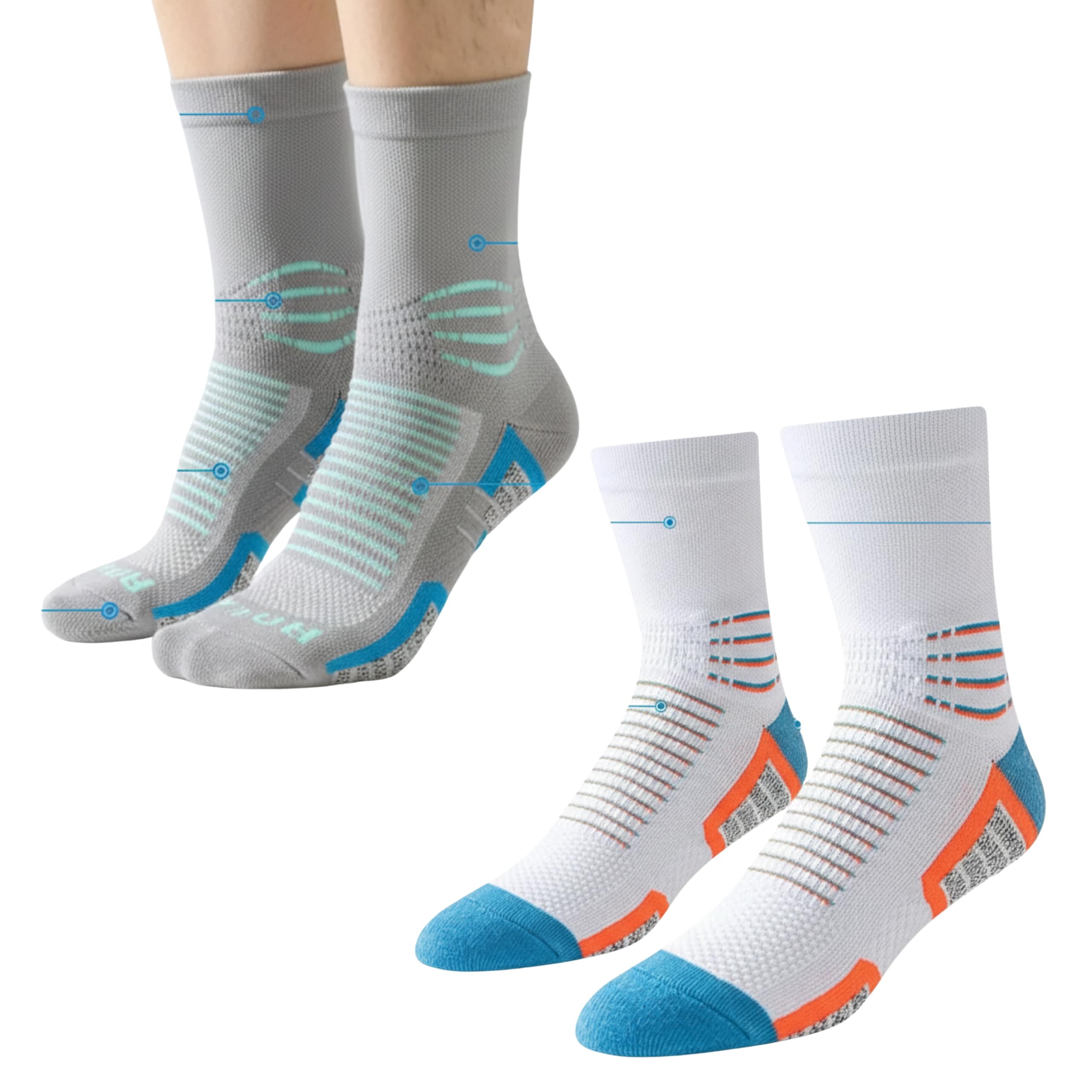 LOVELUX Crew Socks for Women & Men Circulation, Diabetic and Neropathy Pain Relief, Swelling, Neuropathy, Runner, Nurses, Travel, Pregnancy, Flying - Pack of 2- (Grey+ Blue)