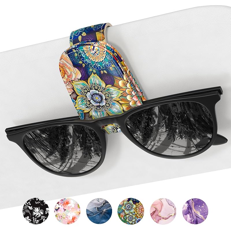 Porta-óculos magnético para para-sol automotivo em couro PU NPOOYI Colorful Mandala Holder-7