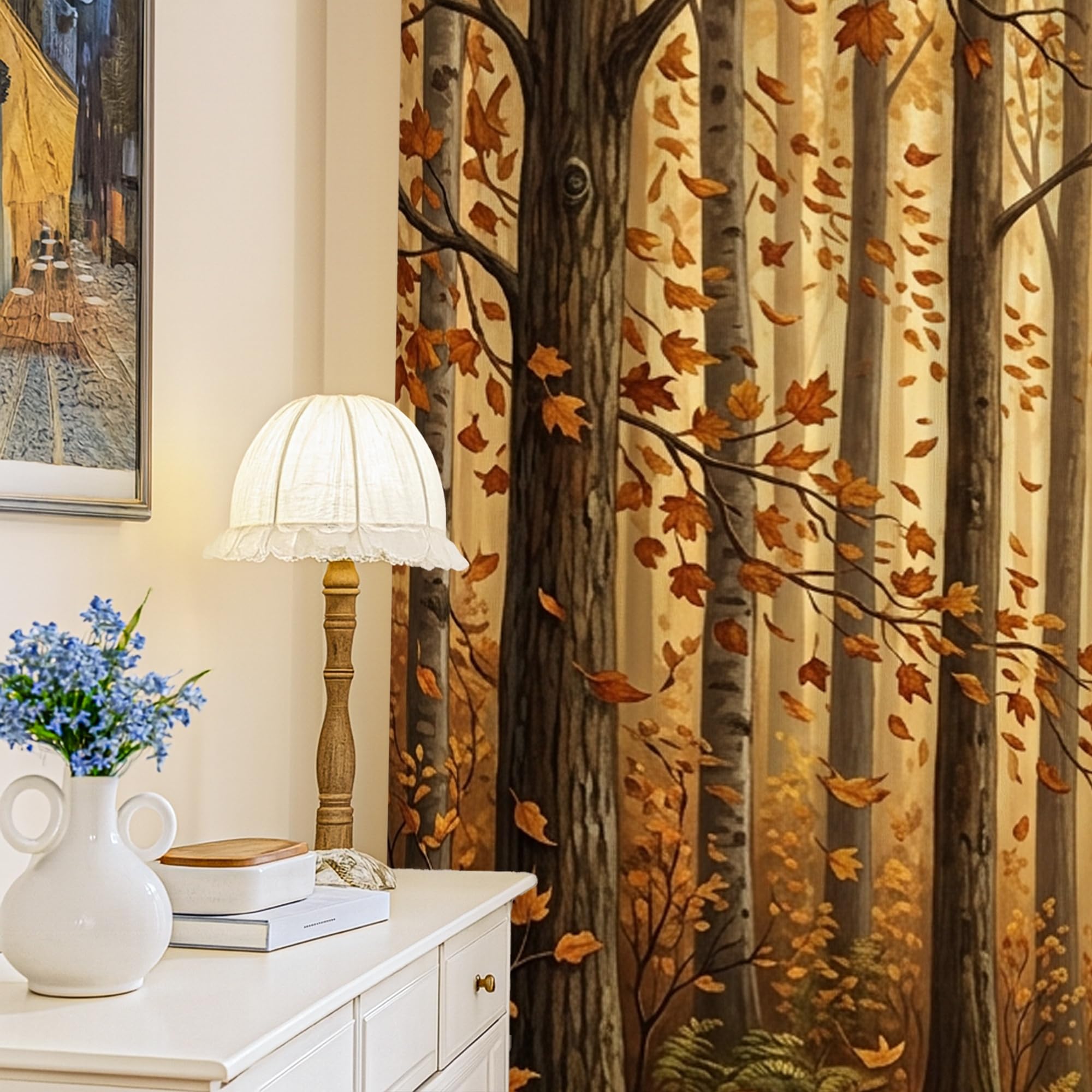 Rideaux occultants et thermiques à motif arbres marron pour bloquer la lumière