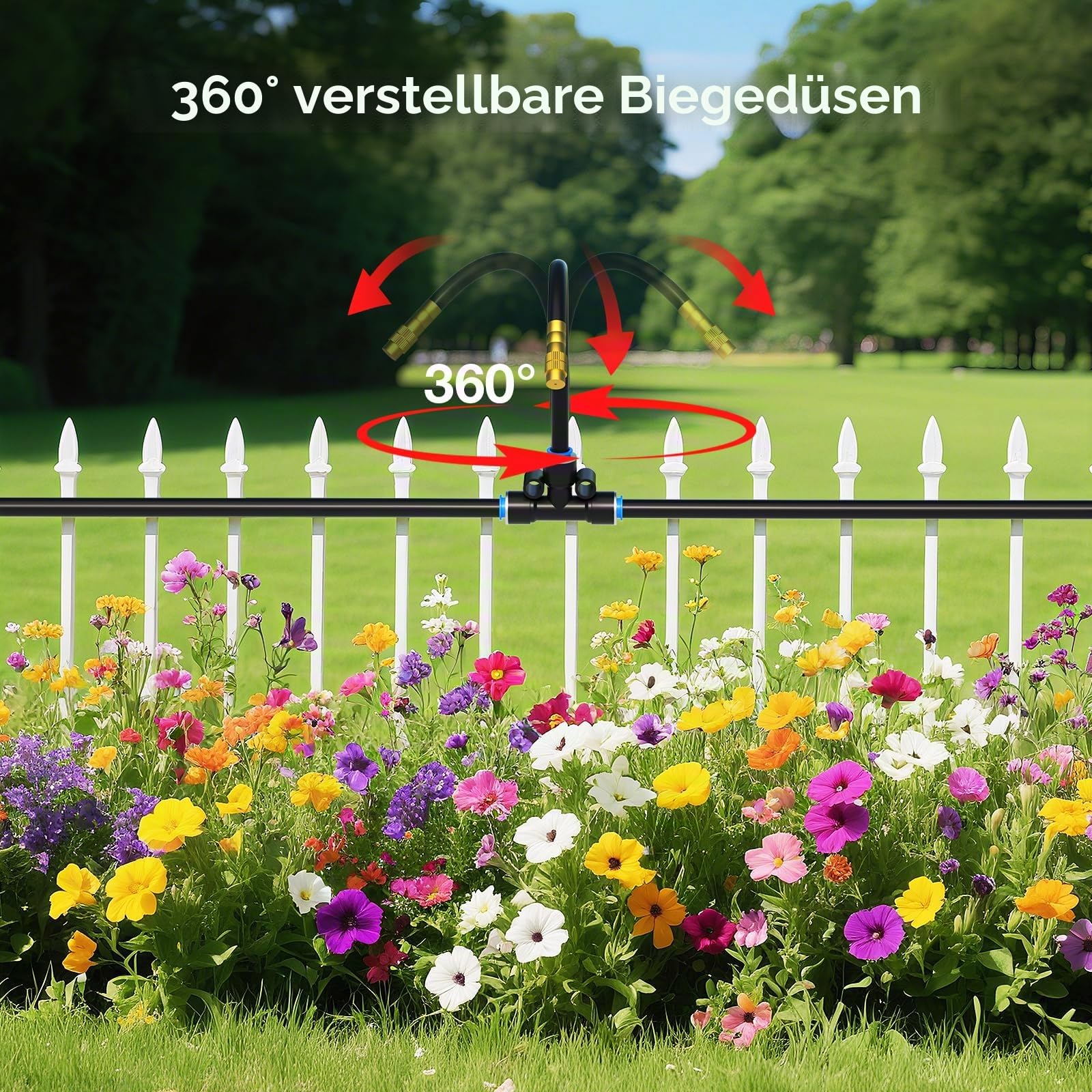 MIXC 360° Verstellbares Bewässerungssystem-Set, 60 m Automatisches Schnellanschluss-Tropfbewässerungsset mit 1/4"-Fast-Lock-Schläuchen – 32 Stück 360° Verstellbare Düsen für Garten, Pflanzen,