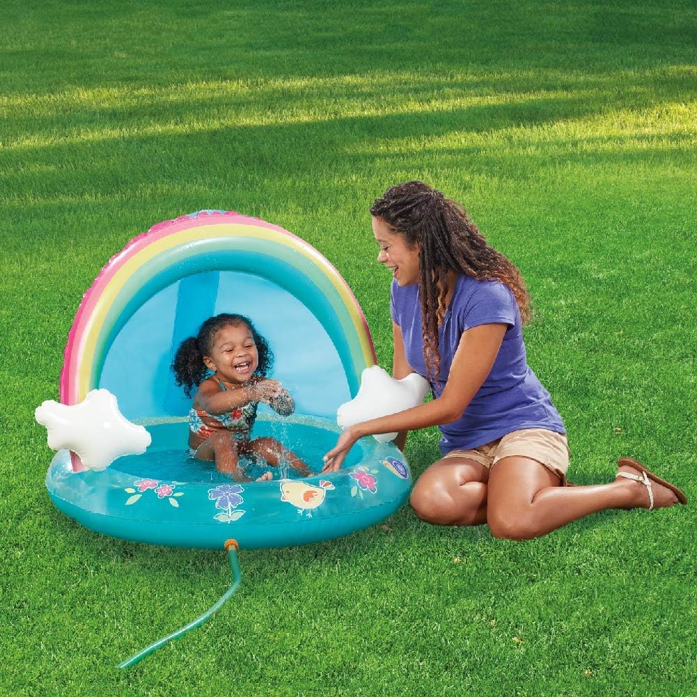Rainbow Baby Pool with Canopy & 45 inched Inflatable Kiddie Pool (Orange)