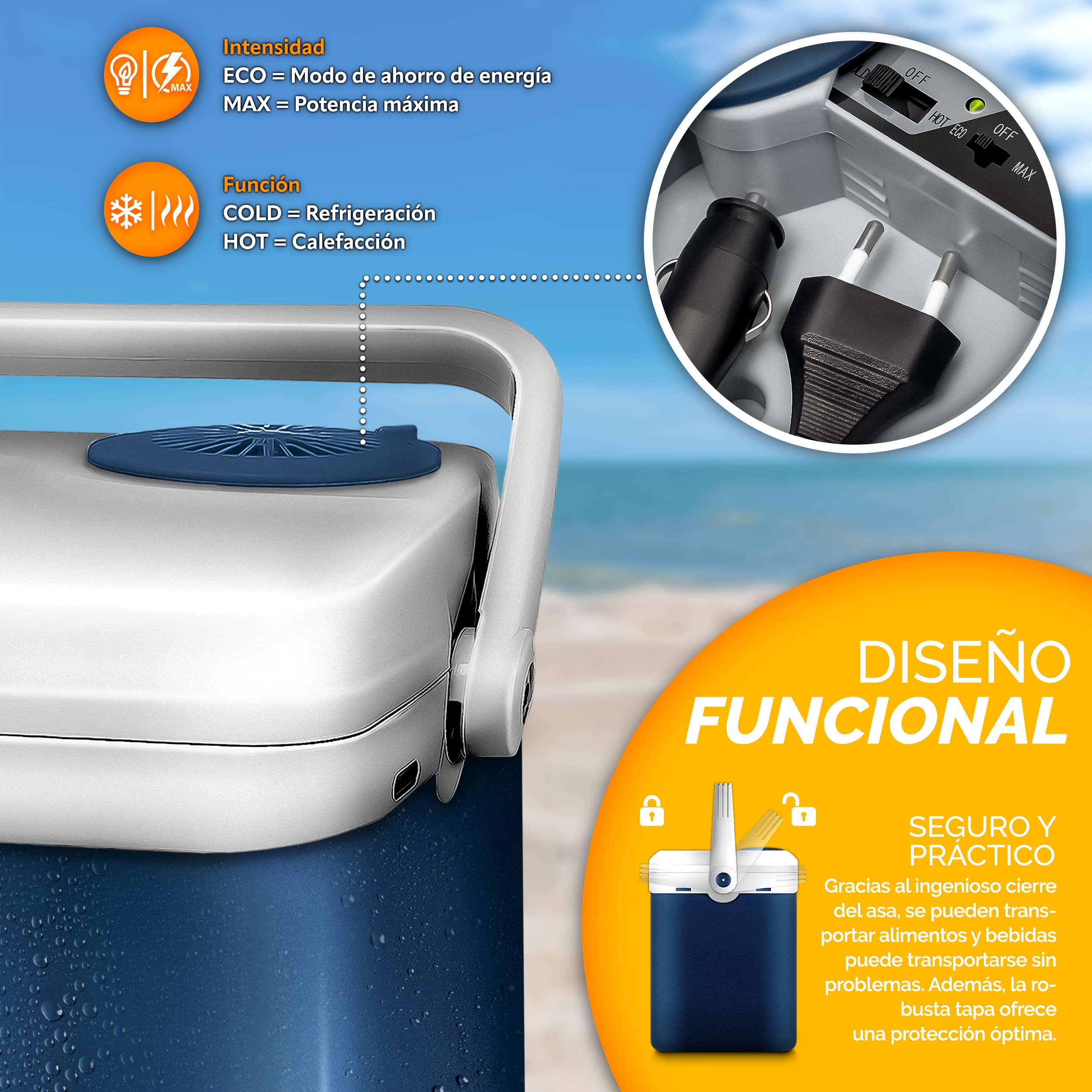 tillvex Nevera portátil eléctrica de 32 litros | Mini Nevera portátil de 230 V y 12 V para vehículos Coches Camping | Enfría y calienta | Modo ecológico