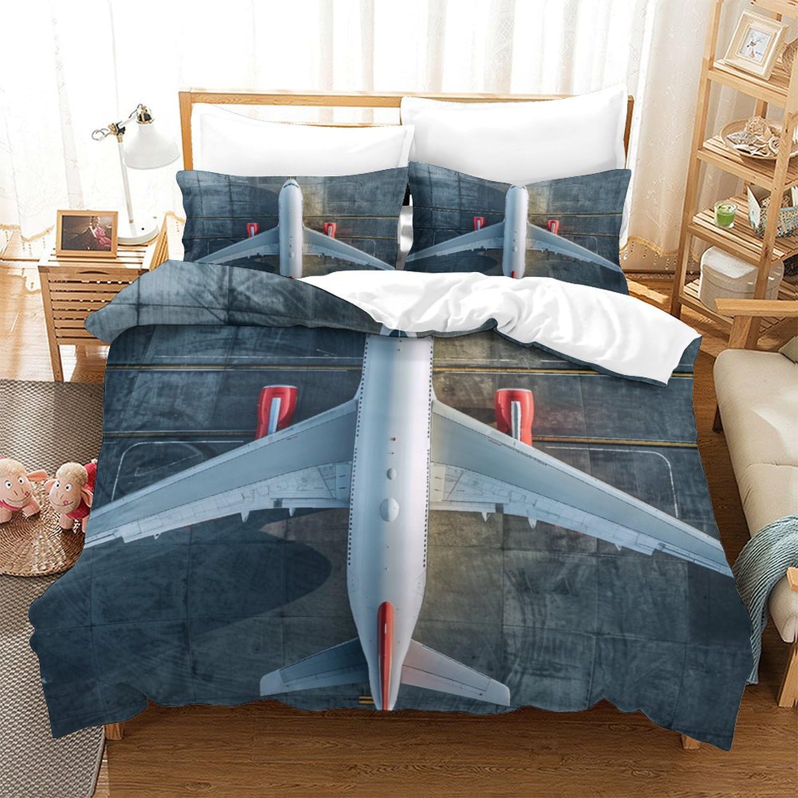 P1S9U7W5Y 3D Printed Airplane Pattern 3pcs Duvet Cover Set Microfiber Aviation Bedding Set King（220x240cm）
