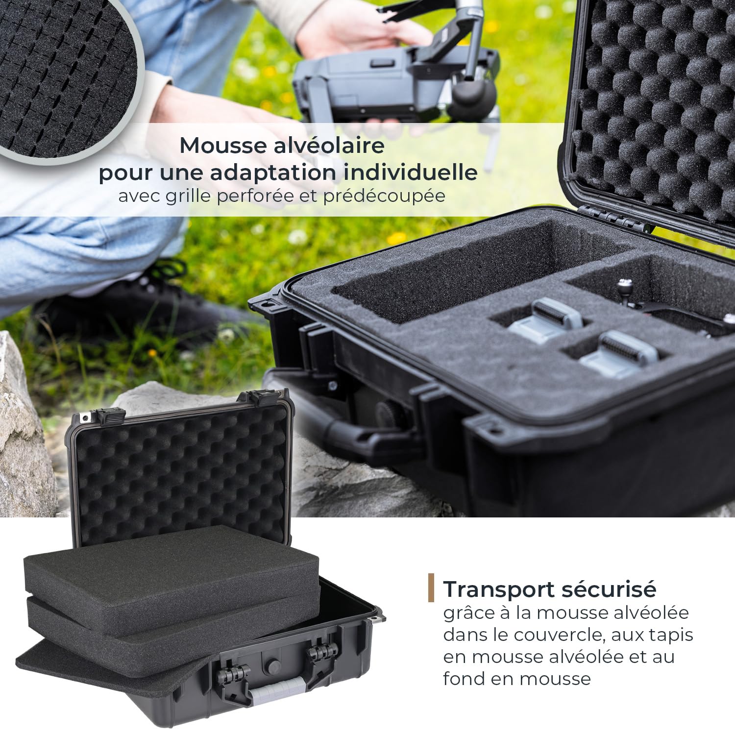 Mallette Rigide IP67 HMF ODK100 étanche Eau Poussière Mousse prédécoupée Valise Protection Photo Outils 41x32x17.5cm Noir