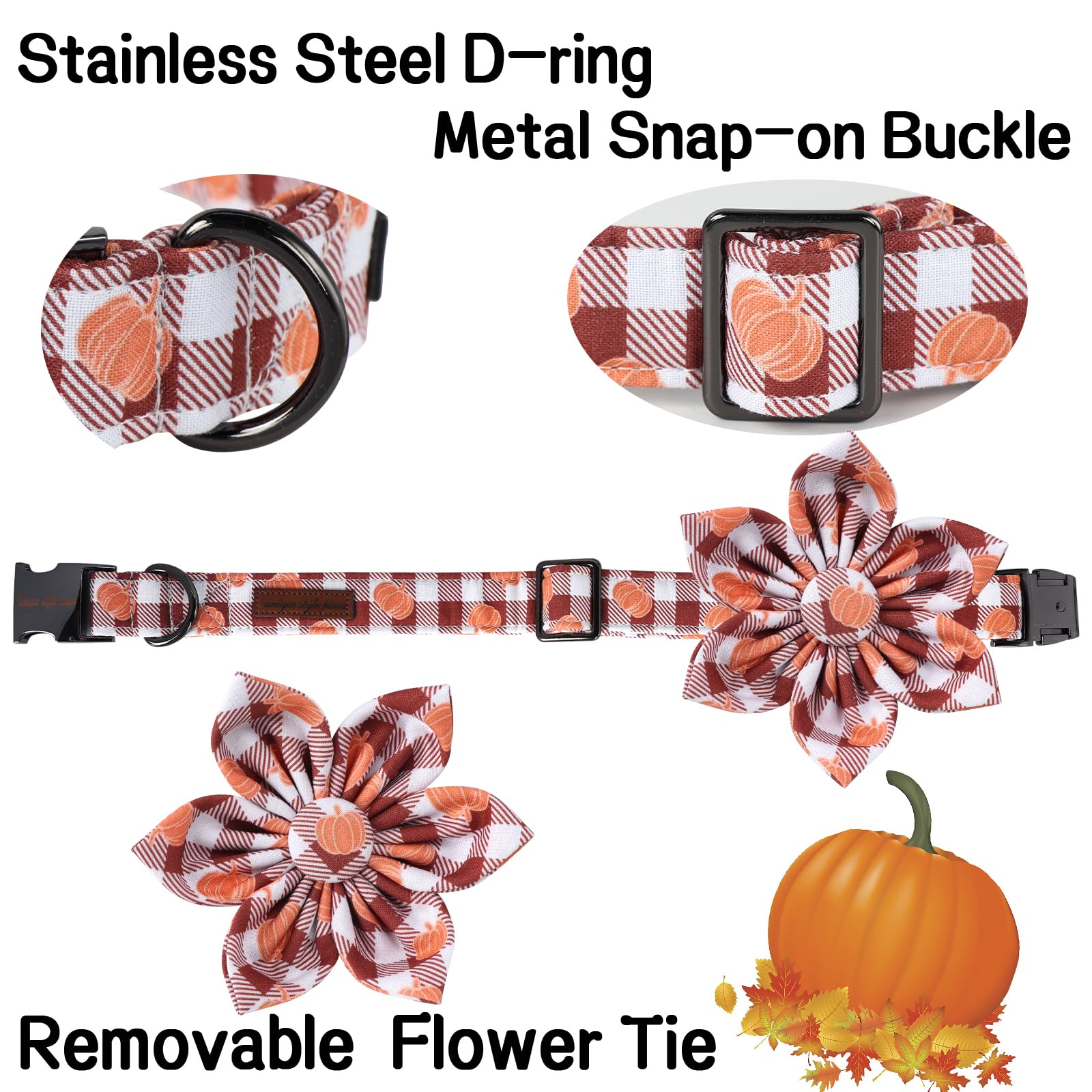 Unique Style Paws Hundehalsband Herbst-Design – Orange Mit Maismuster, Verstellbar, Baumwolle, Für Kleine Bis Große Hunde
