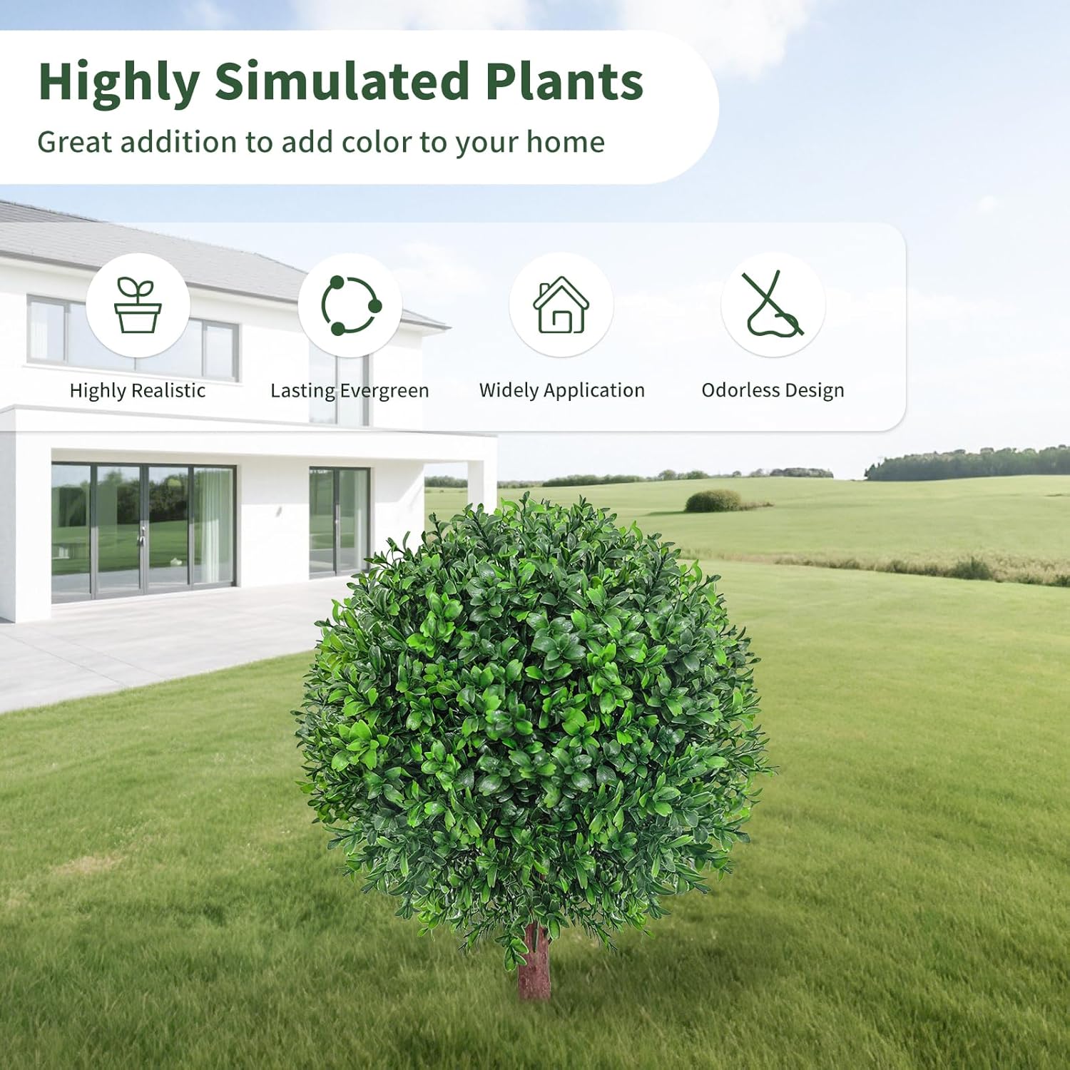 24.8" Artificial Boxwood Topiary Ball Tree with Ground Plugs [Set of 2] UV Protected Artificial Shrubs, Fake Evergreen Artificial Plants for Indoor and Outdoor Porch Garden