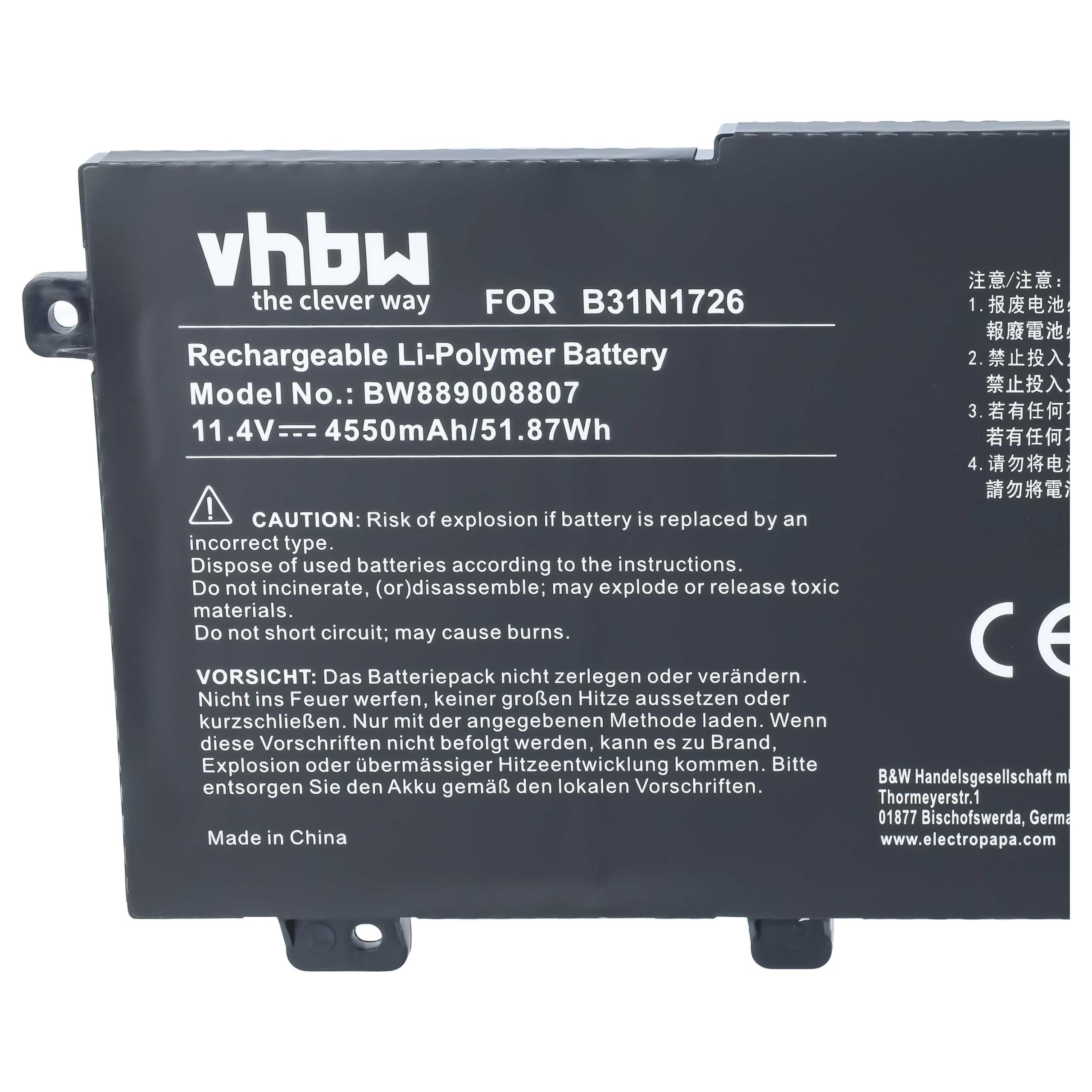 vhbw Batería reemplaza ASUS B31N1726, B31N1726-1