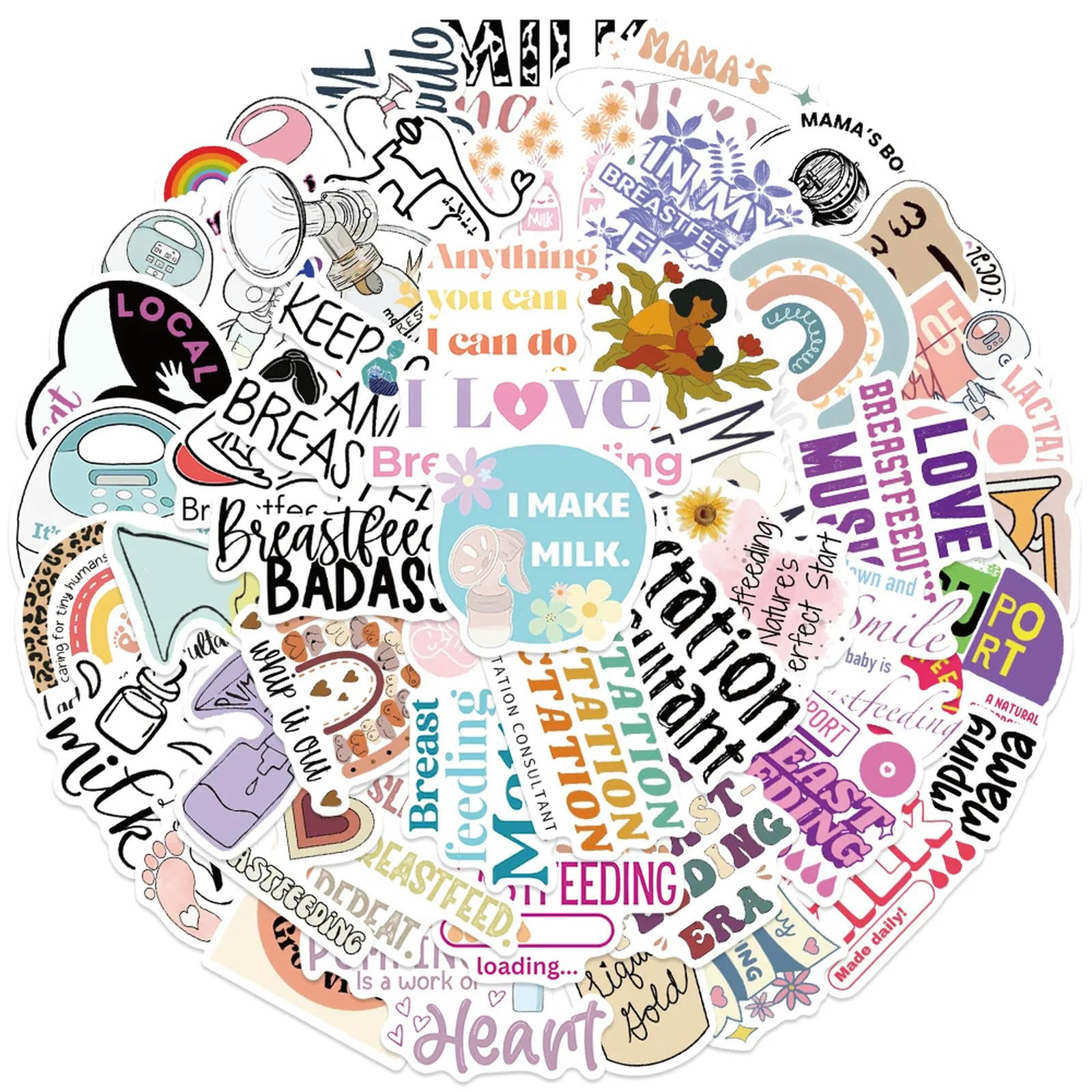 TVIVID 50pcs Breastfeeding And Pregnancy Stickers Decals For Phone Laptop Luggage Skateboard Scrapbook Cartoon Graffiti Stickers