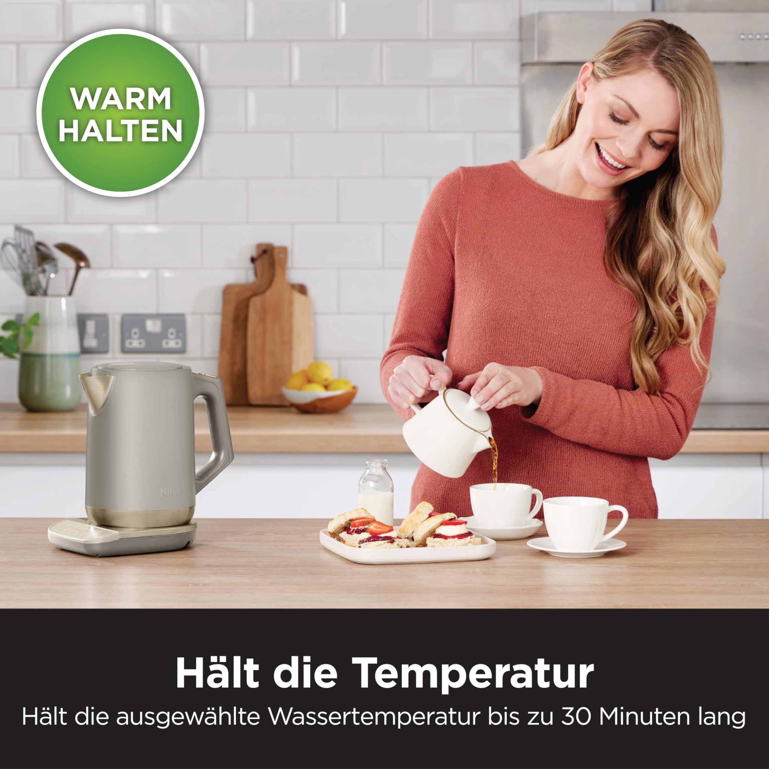 Ninja Perfect Temperature Wasserkocher, 1,7 l, Schnellkochfunktion, 6 Temperaturstufen, Warmhaltefunktion, Stonegold, KT201EUSTGD