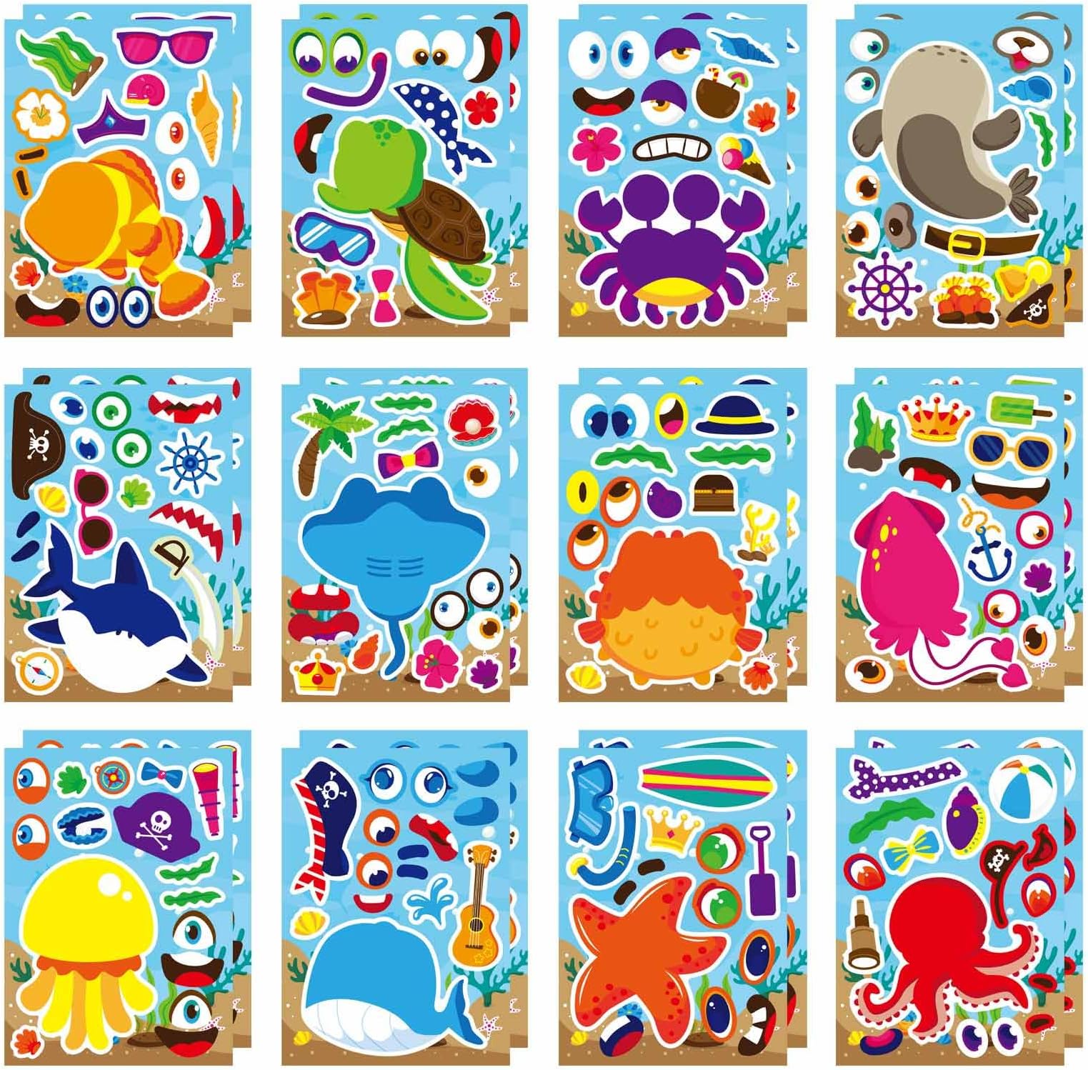 Pasimy 36 Sheets Ocean Animal Stickers DIY Ocean Sea Animal