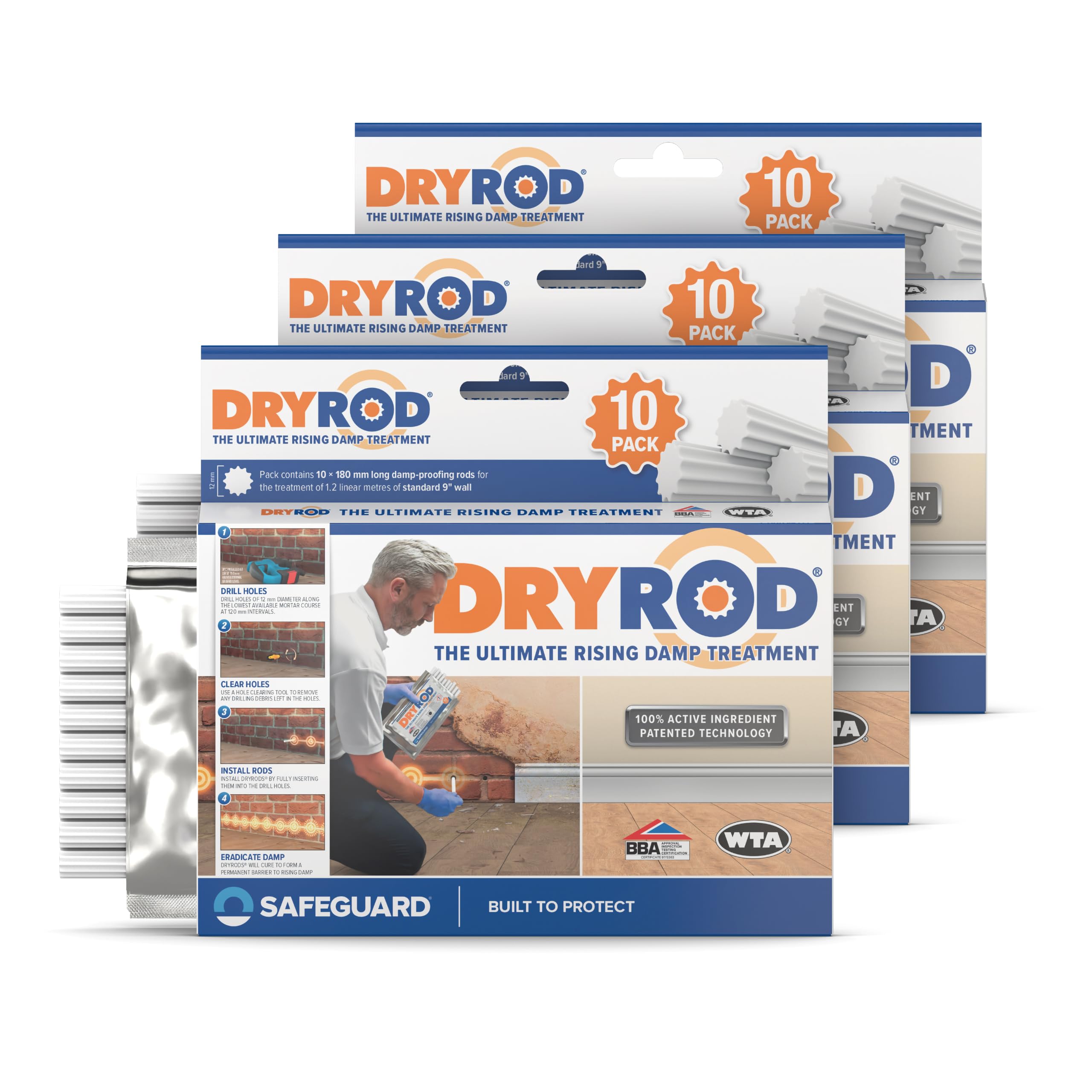 Dryrod Dpc Damp Proofing Rods (10 Pack X 3) - Bba-Approved Rising Damp Treatment In Walls, Stronger Than Dpc Injection Creams. Coverage 3.6M