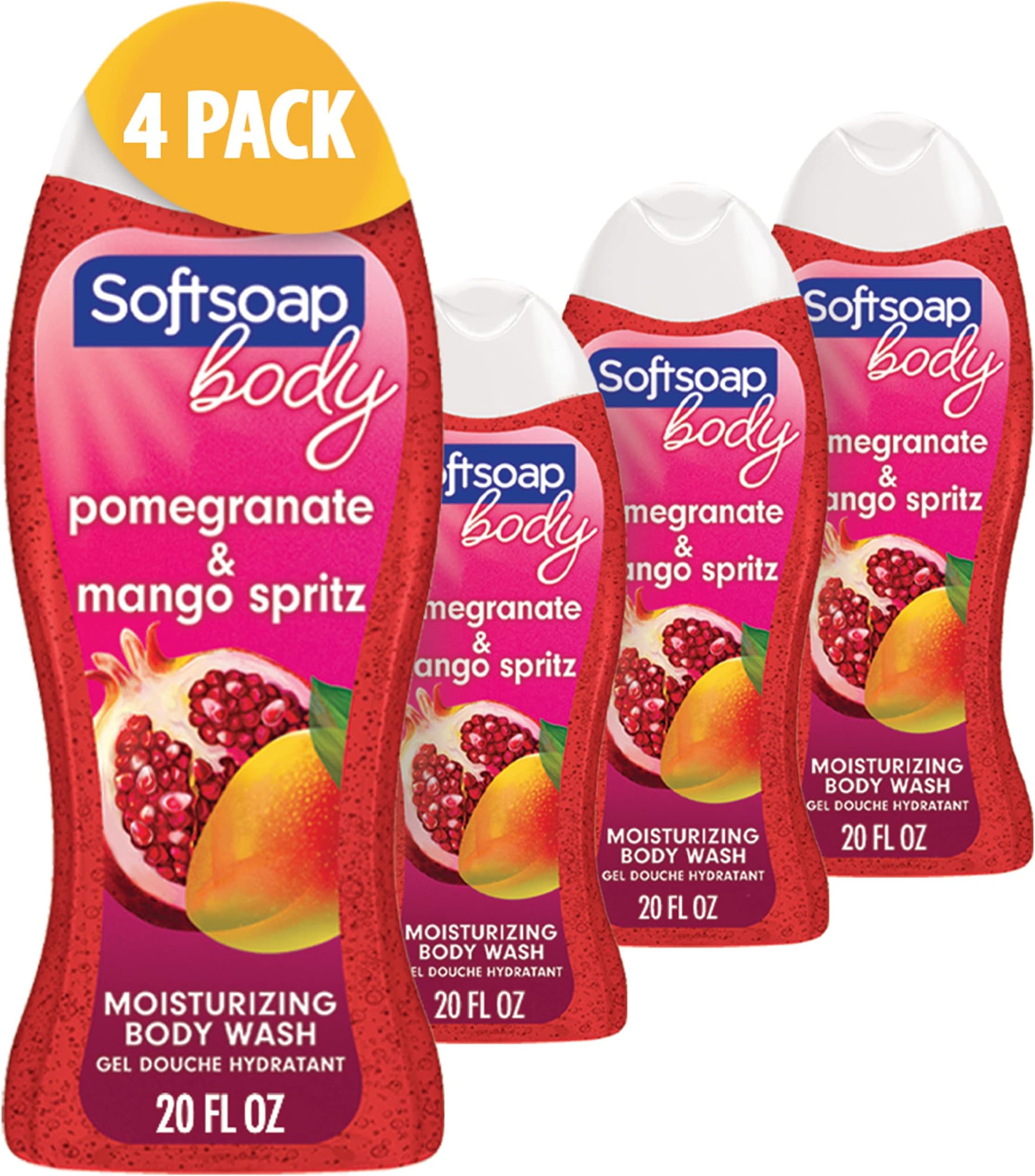 Body Wash, Pomegranate & Mango Spritz Body Wash, 20 Fl Oz (Pack of 4)