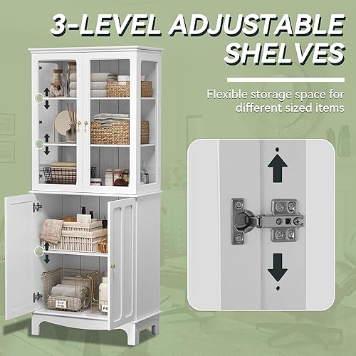 Miniatura 5 de ARTPOWER Aparador de almacenamiento independiente de despensa de cocina de 72 pulgadas, armario alto clásico con puerta de vidrio y estantes