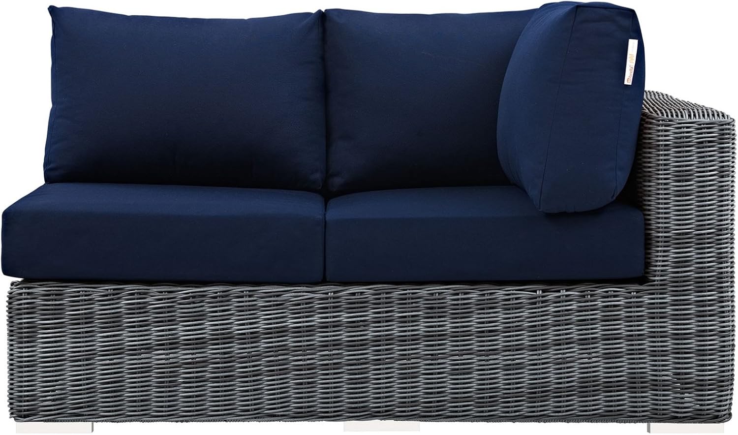 Modern Contemporary Urban Design Outdoor Patio Balcony Right Arm Loveseat Sofa, Navy Blue, Rattan