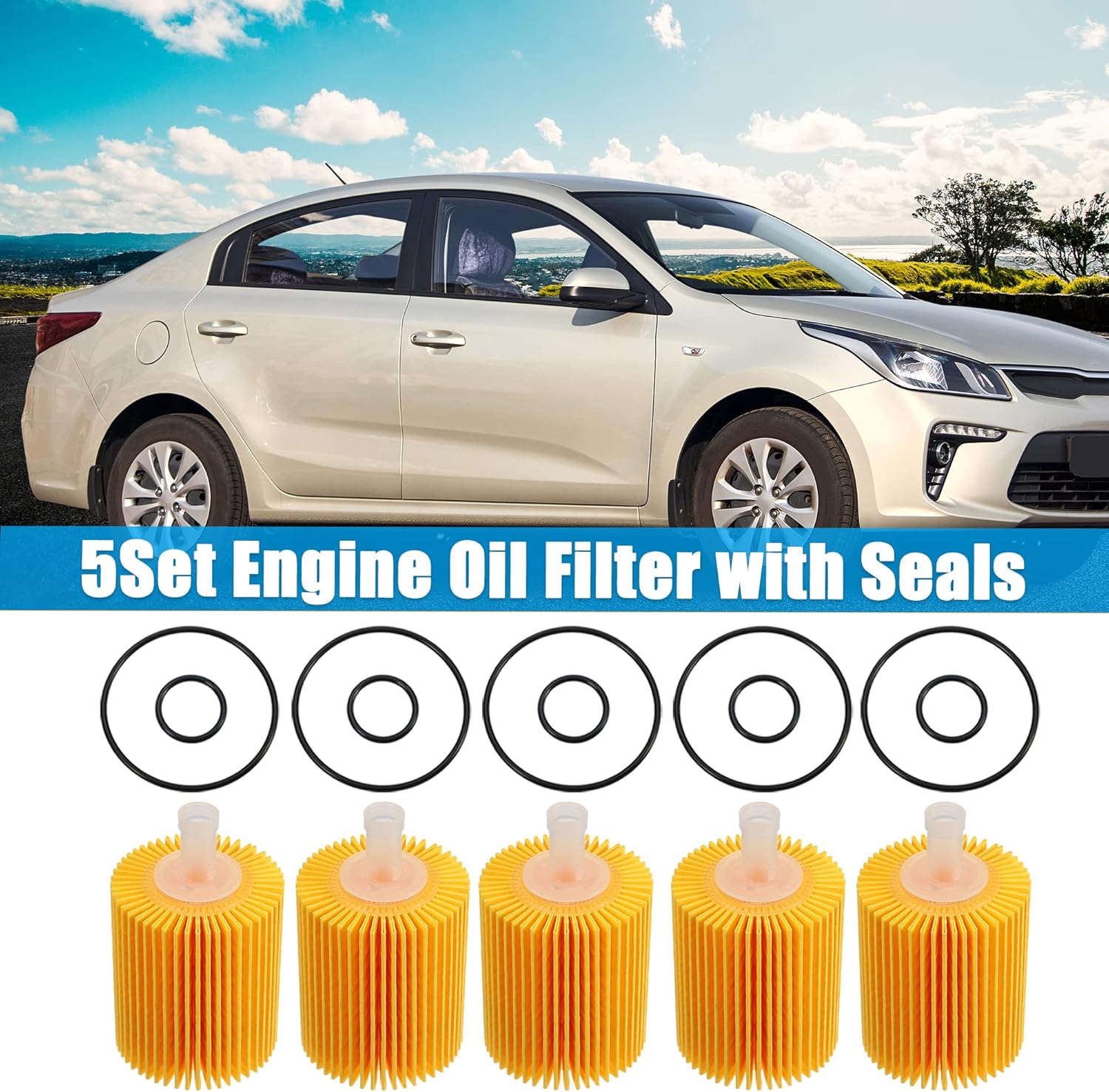 X AUTOHAUX Engine Oil Filter 04152-YZZA5 04152-38010 04152-0R010 for Toyota 4Runner 2010-2023 for Toyota FJ Cruiser 2010-2014 1GRFE for Toyota Tundra 5 Set