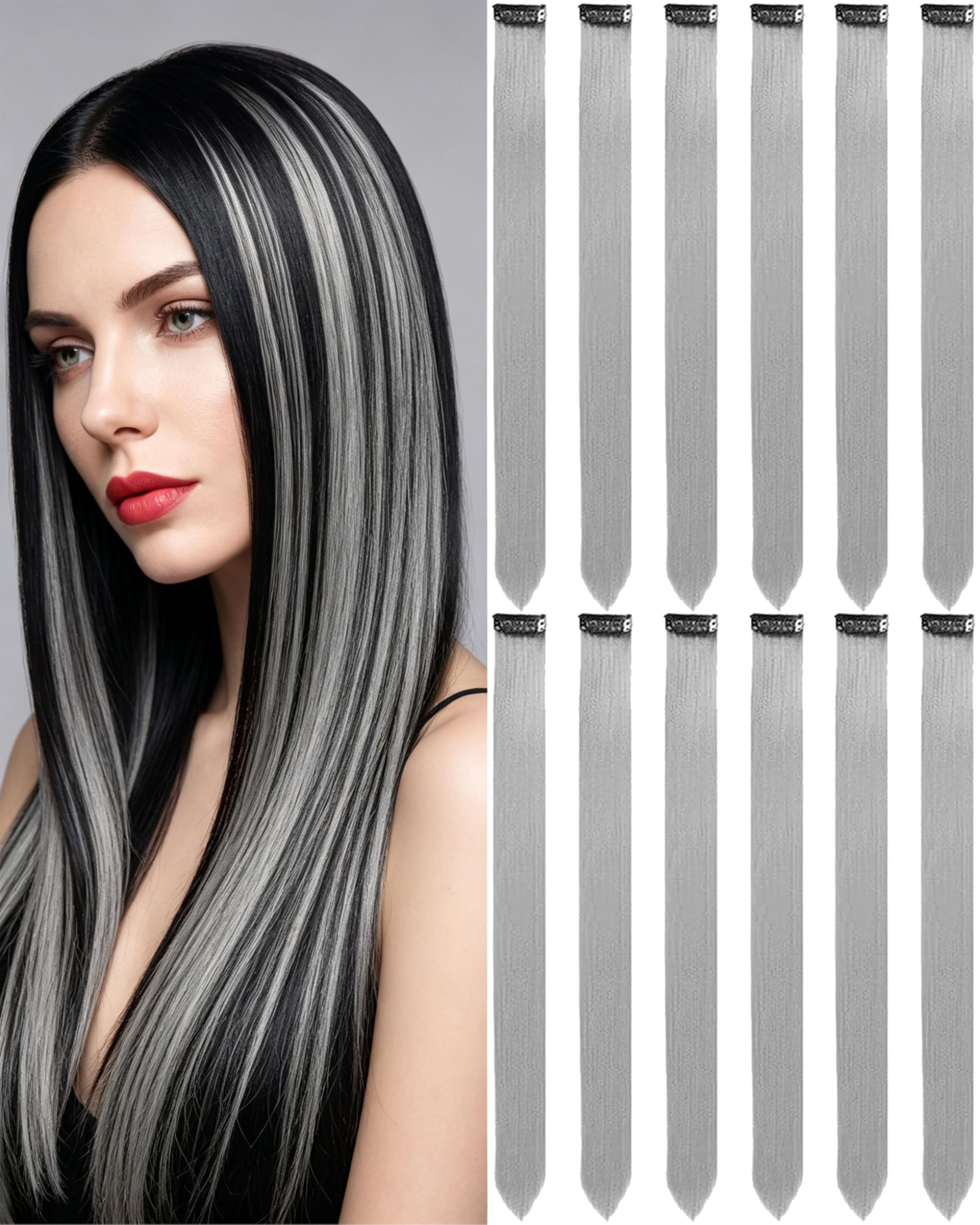 Amazon.com : Olldag 12 PCS Grey Hair Extensions Clip in, 22 Inch