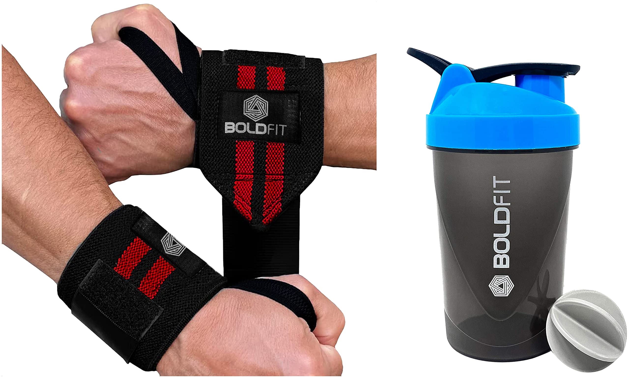 Boldfit Cotton Wrist Band for Men & Women (Red - Black) & Compact Gym Shaker Bottle, Plastic, Blue and Grey, 500ml (B0BRG75VYR) Amazon Price History, Amazon Price Tracker