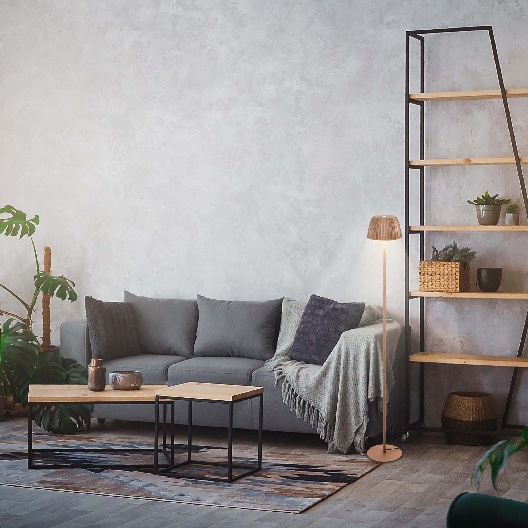 BRILONER - Lampa stojąca LED z dotykiem, możliwość ściemniania, krawędź świetlna, ciepłe białe światło, lampka do czytania, lampa do salonu, sypialni, lampa stojąca, 19 x 124 cm, kawa