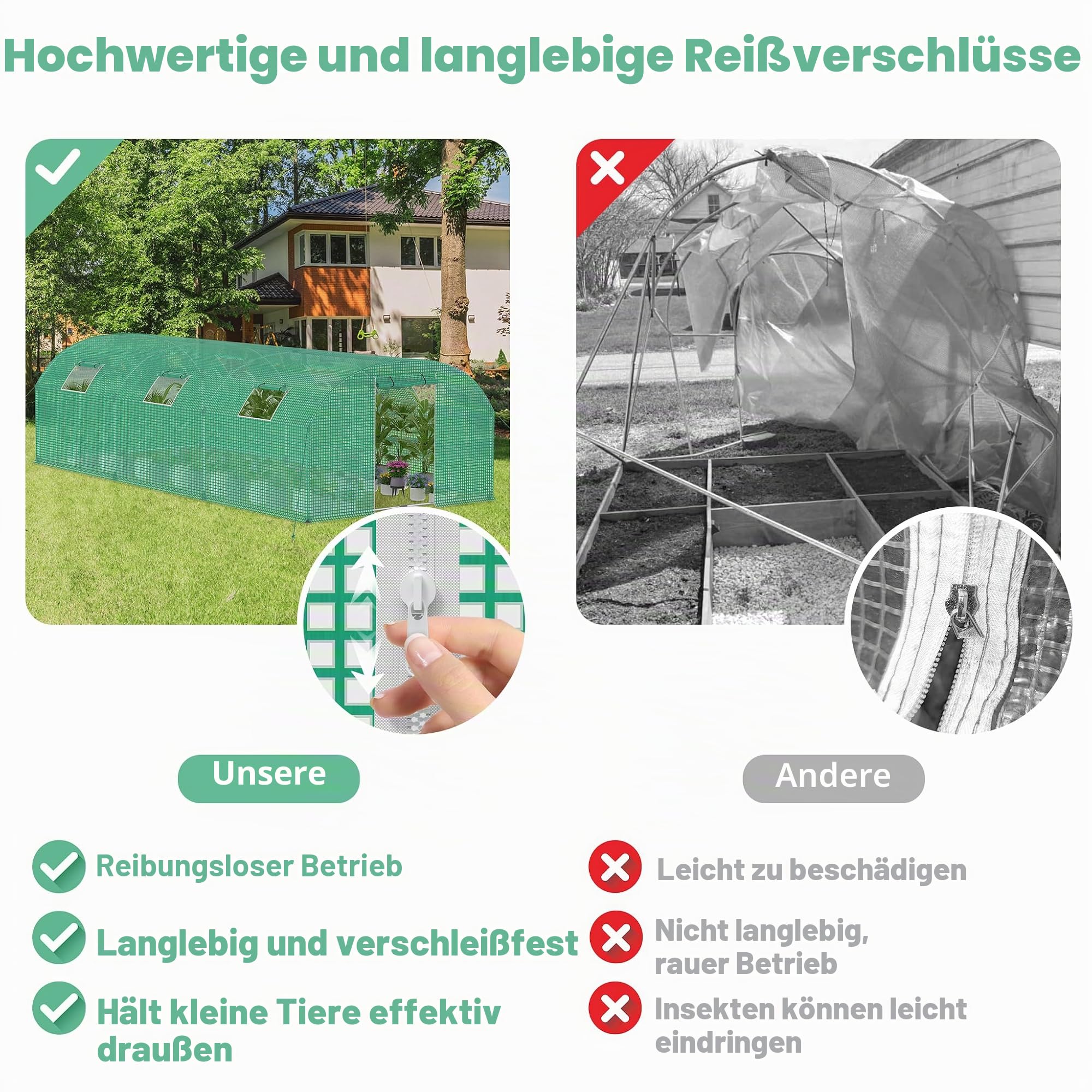 Aufun Folien-Gewächshaus Stabil 3x6x2 m mit 6 Fenster mit Moskitonetz & Tür | Gartentunnel mit Rahmen aus verzinktem Stahl | Tomatengewächshaus, Folienzelt, Pflanzenzelt Foliengewächshaus für Garten