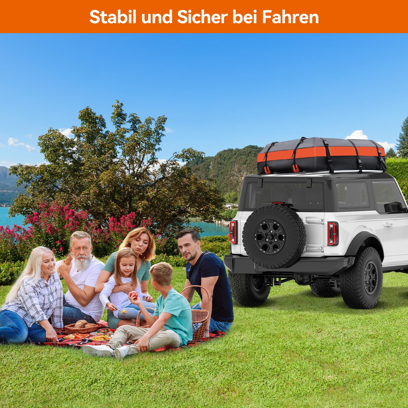 YU YUSING Auto Dachbox 600L Dachtasche Dachgepäcktasche Faltbare Wasserdicht, Dachkoffer Aufbewahrungsbox mit 6 Türhaken, 8 verstärkten Riemen, für Autos mit/ohne Gepäckträger, Vans, SUVs, Orange
