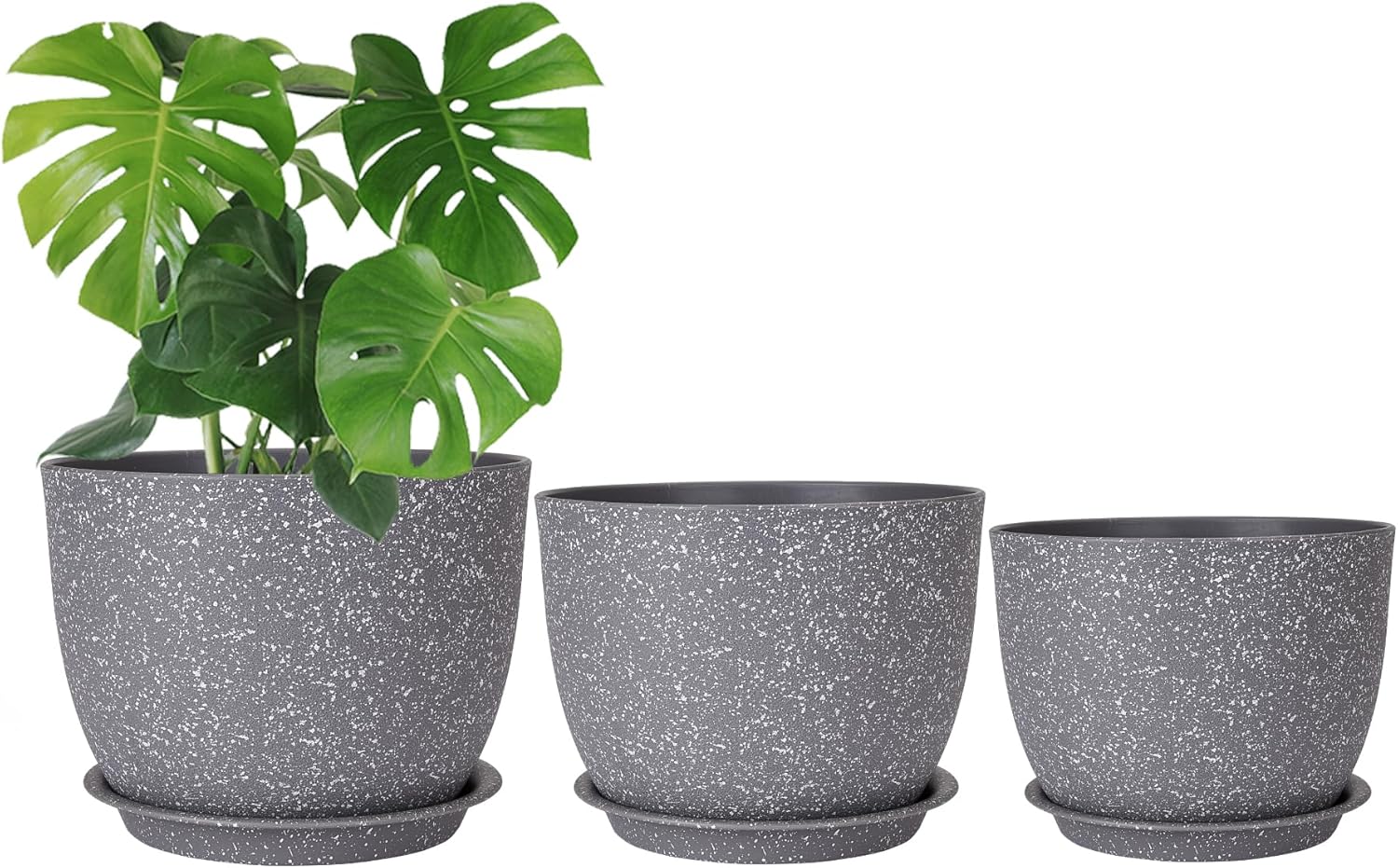 CSYY 25/23/20cm Plant Pots Indoor, Large Plastic Plant Pots, Flower Pots Outdoor Self Watering Indoor Plant Pot with Drainage Holes and Tray, Plastic Planter for Garden House Plants(Grey)