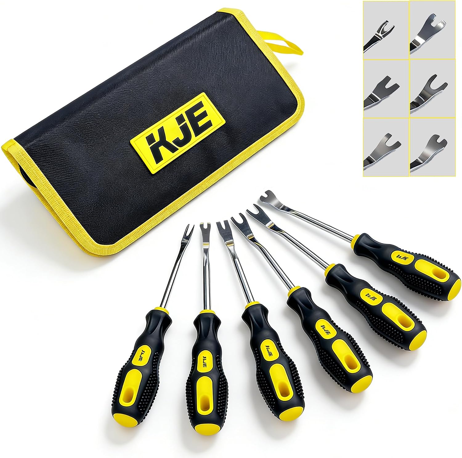 KJE 6-Piece Auto Trim Removal Tool Set with Soft Grip Handles | Car Trim Removal Tool Kit for Interior Panel and Clip Fastener Removal with Storage Bag