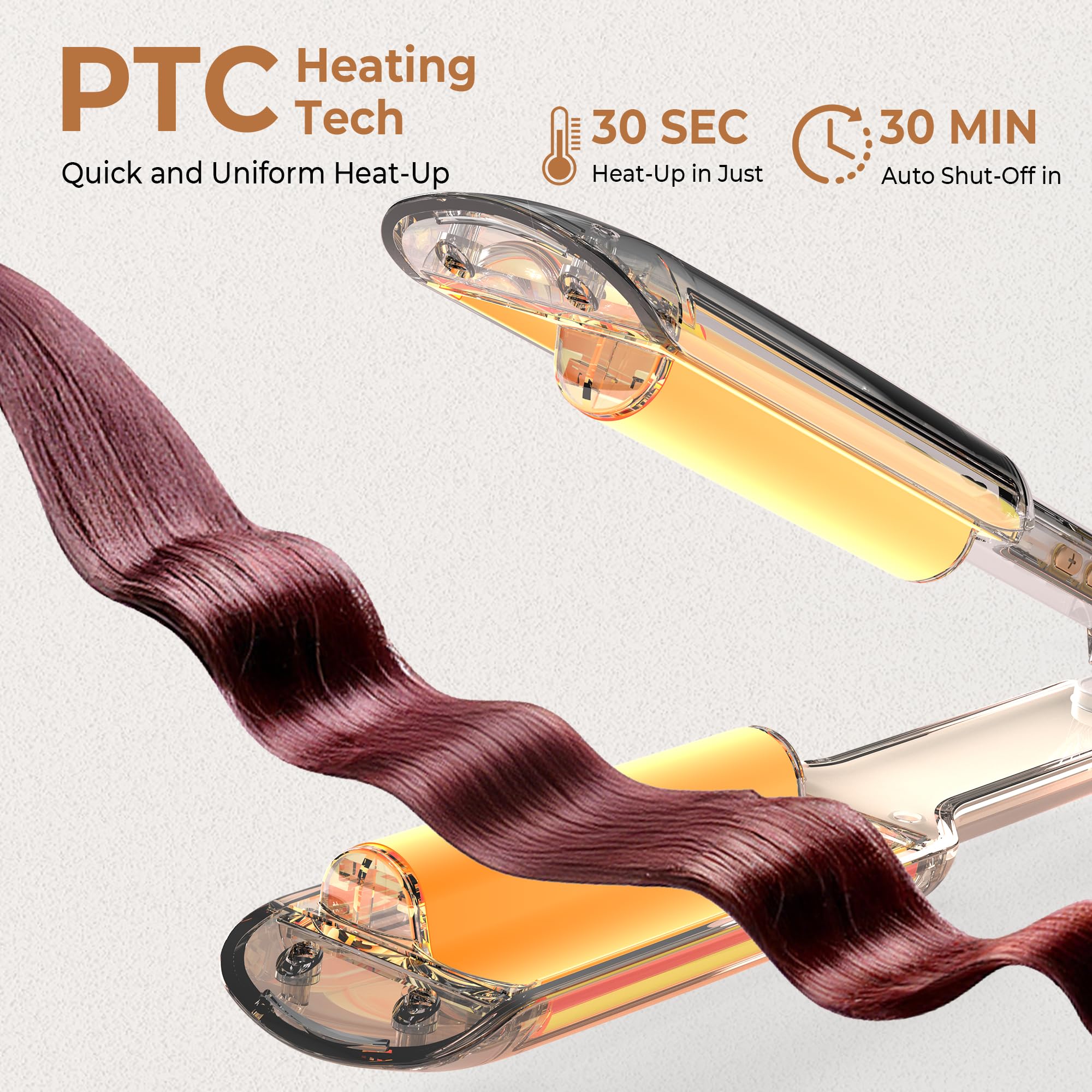 UKLISS Ferro ondulato per capelli Beach Waves, ferro arricciacapelli adatto per principianti, ferro ondulato ionico per capelli corti e lunghi con display LCD a 12 temperature (120-230℃)