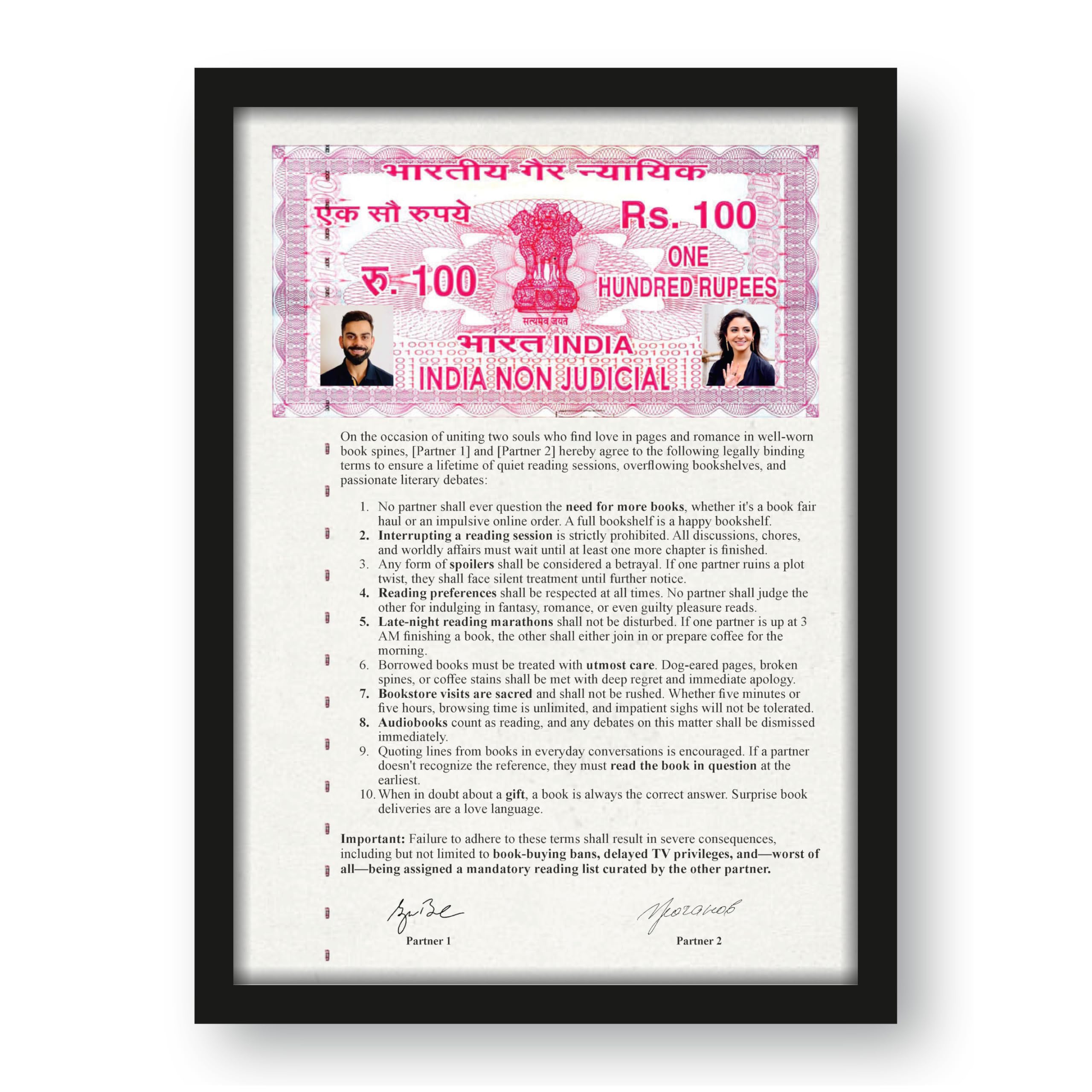 Bookworm Couple Relationship Contract Photo Frame – 9.25 x 12.8… – view 2