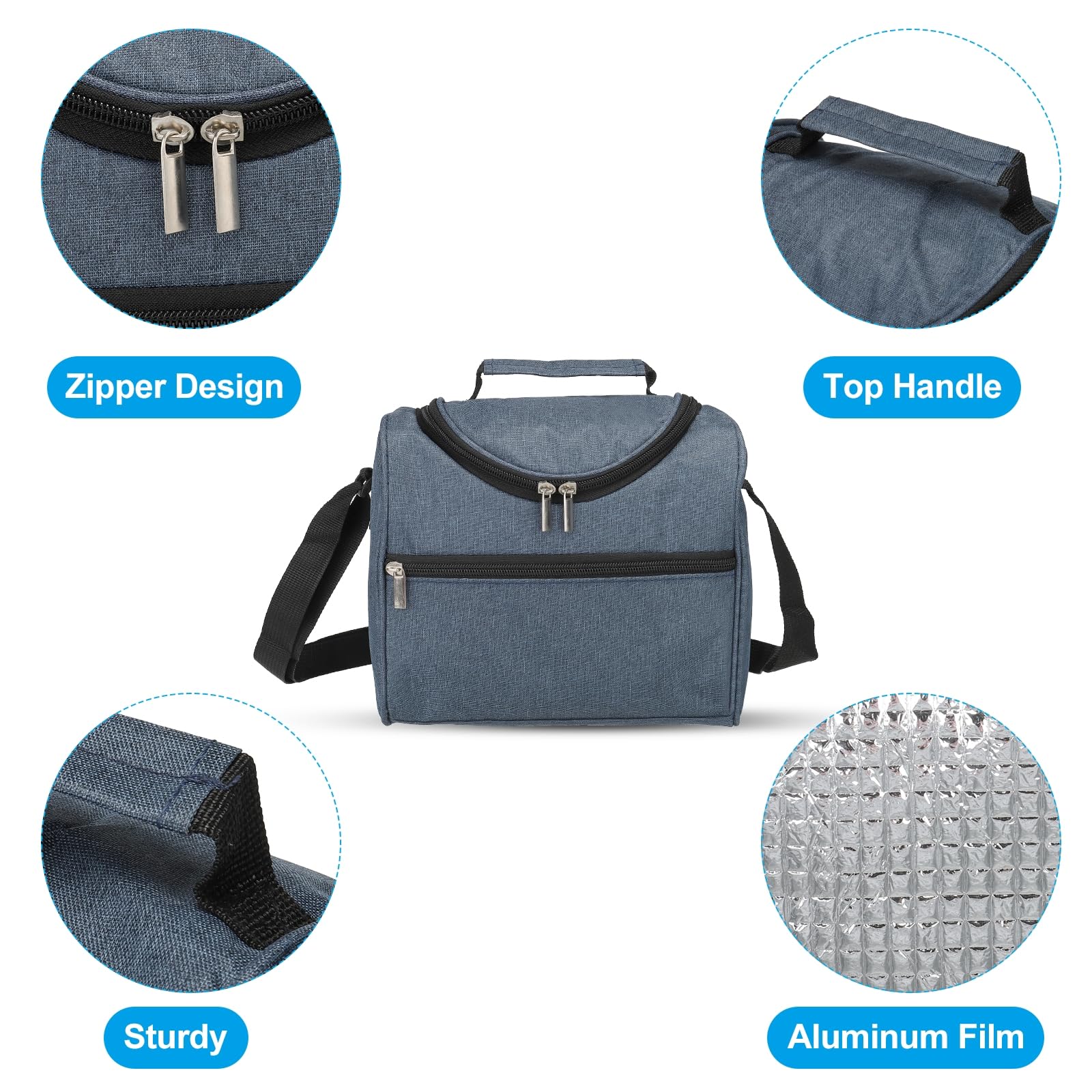 Boîte à déjeuner pour femmes/hommes, sac à déjeuner isotherme, sac fourre-tout thermique, récipient à déjeuner réutilisable 7,9 x 5,5 x 8,3 pouces pour le travail, pique-nique en plein air, bleu mar