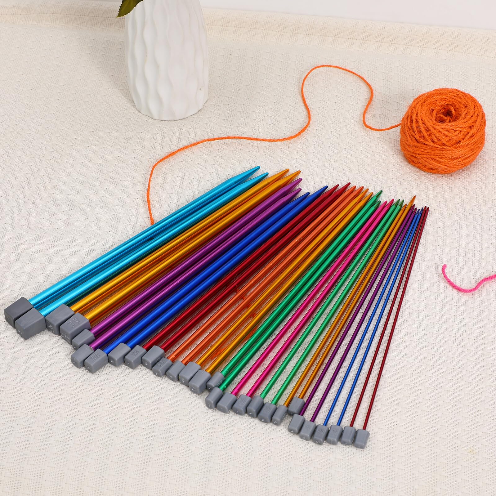 JOINPAYA Juego de Agujas de Tejer de Aluminio de Colores 14 Pares 25 CM Agujas de Tejer para Principiantes y Herramientas Portátiles para Tejido de Suéter y Manualidades de Bricolaje