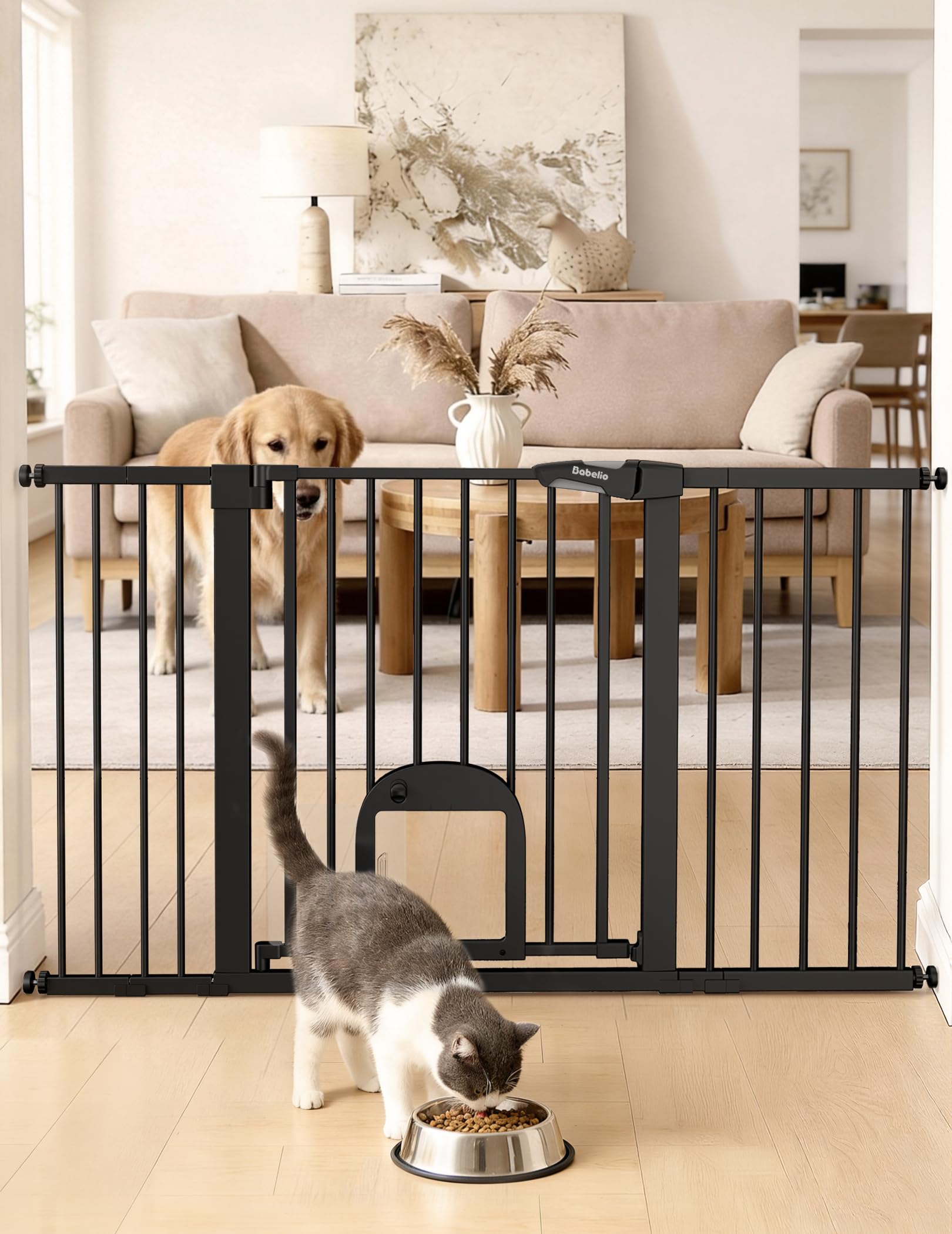 Photo 1 of ***FOR PARTS ONLY/ MISSING ASSEMBLY PIECES**** Babelio Baby Gate with Cat Door, CatPrivilege ?, Extra Wide 29-55" Cat Gate, 30" Tall Pressure Mounted Safety Gate for Large Openings, Stairs & Doorways, Auto Close, Black