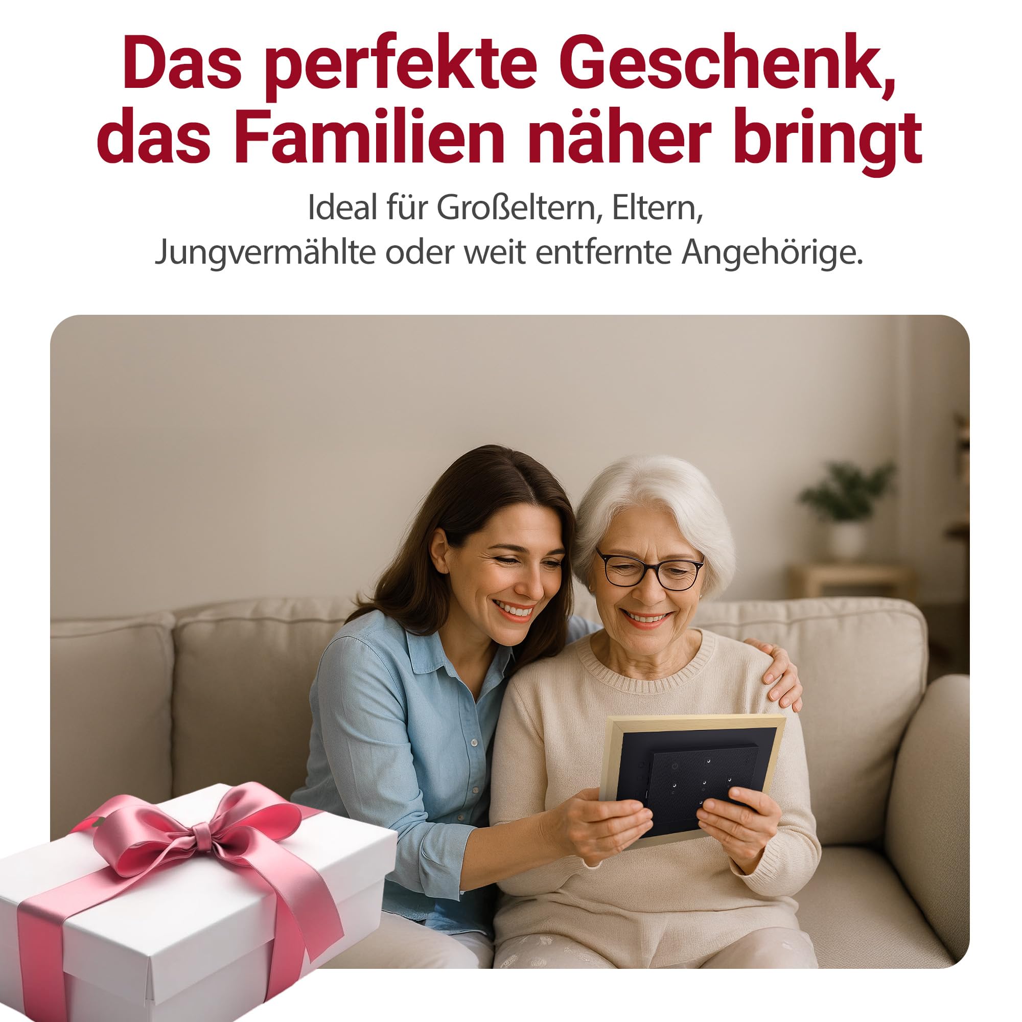 XORO 10,1 Zoll WiFi Digitale Bilderrahmen, 1920x1080 Full HD 1080P IPS Touch Display, 32GB Speicher, Automatische Rotation, Buchenholz, Teilen Sie Fotos sofort von überall aus