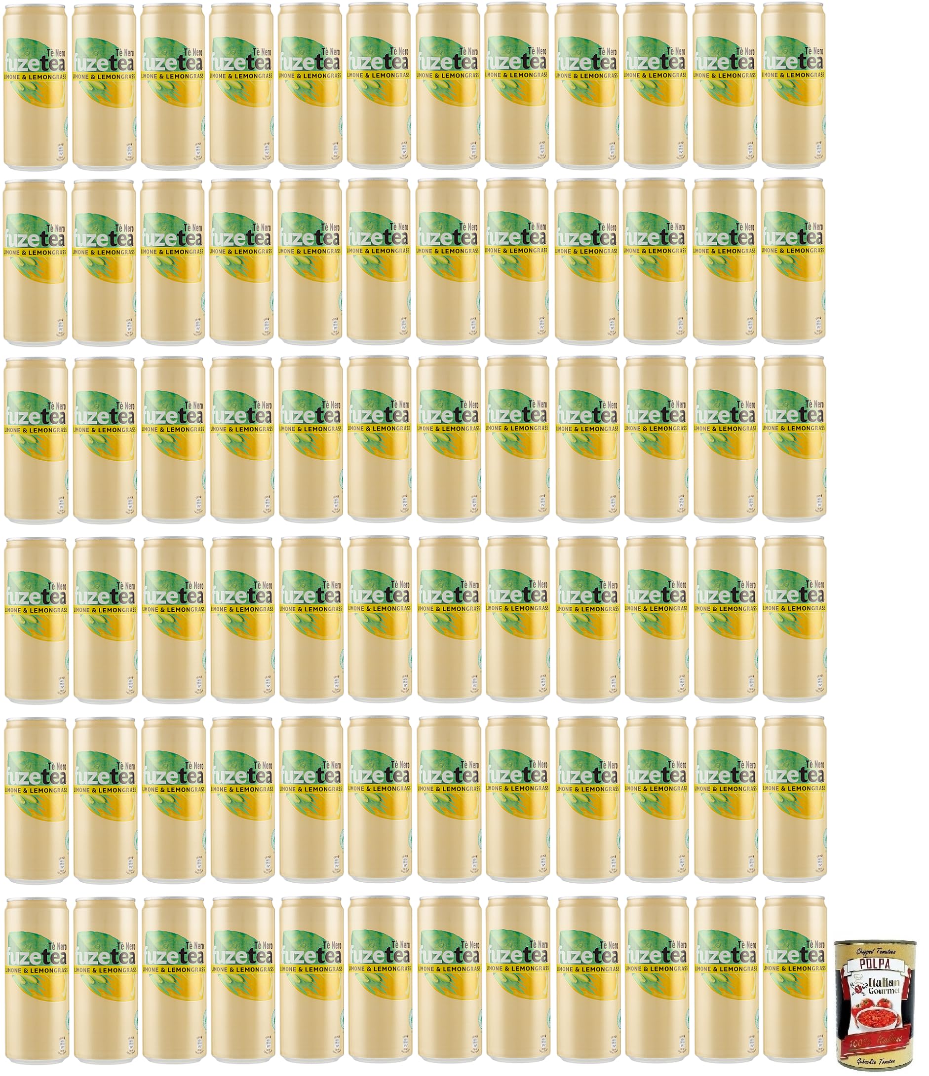 Italian Gourmet tè freddo limone bevanda schwarzer Tee kühl 72 x 330ml Dose | Alkoholfreies Erfrischungsgetränk con nota di citronella, pratico in, Gesamtnettogewicht 23,76 L + Kostenlos Polpa 400g