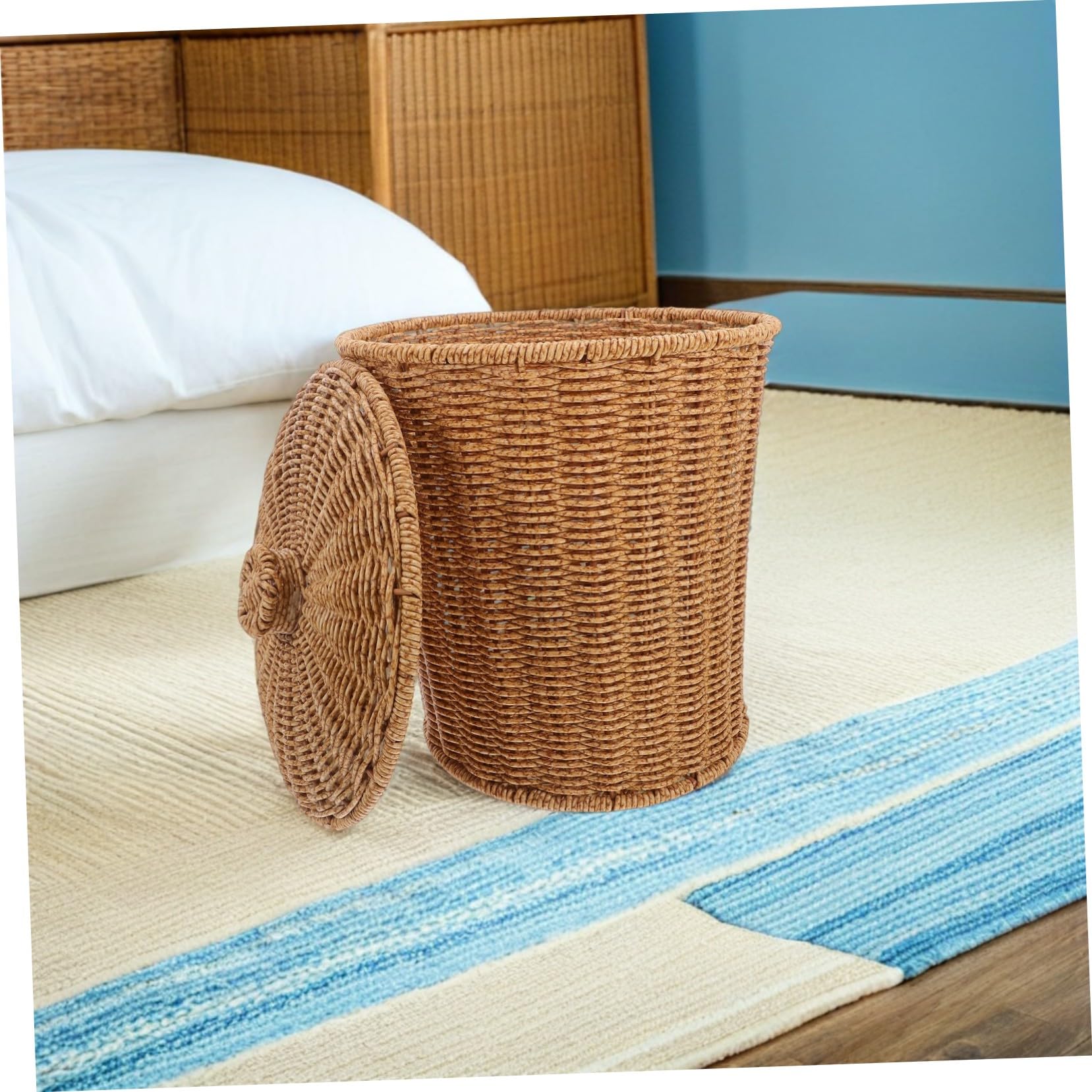 STOBAZA Panier De Rangement Tressé Main Avec Couvercle Imitation Rotin Pour Maison Panier De Rangement Tressé Pour Jouets