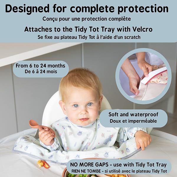 Tidy Tot Baberos para la diversificación alimentaria. Babero básico de manga larga. El babero impermeable se adhiere a la bandeja de manga larga. - 3