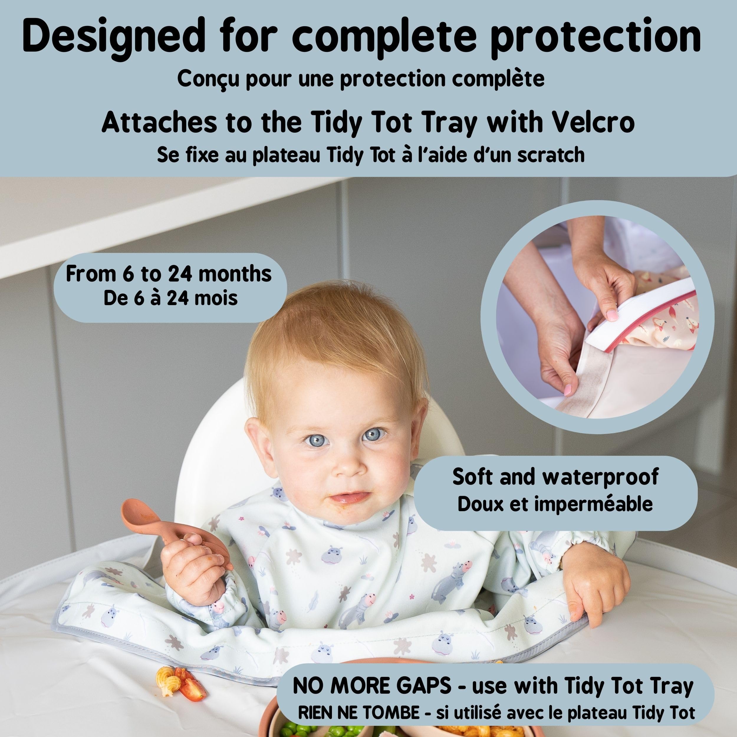 Tidy Tot®™ Bavoir Supplémentaire pour Kit Bavoir et Plateau. Bavoir Manches Longues à Fixer au Plateau Idéal Cadeau de Naissance pour L'alimentation des Bébés DME.