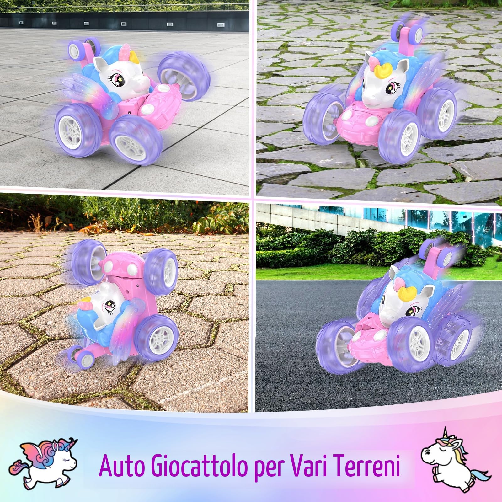 Macchina Telecomandata Bambini, Giochi Unicorno Bambina Bimba 3 4 5 6 7 8 Anni Monster Truck Auto Radiocomandata Acrobatica con Luci Giocattoli Macchinina RC Car Gioco Regalo Compleanno Natale