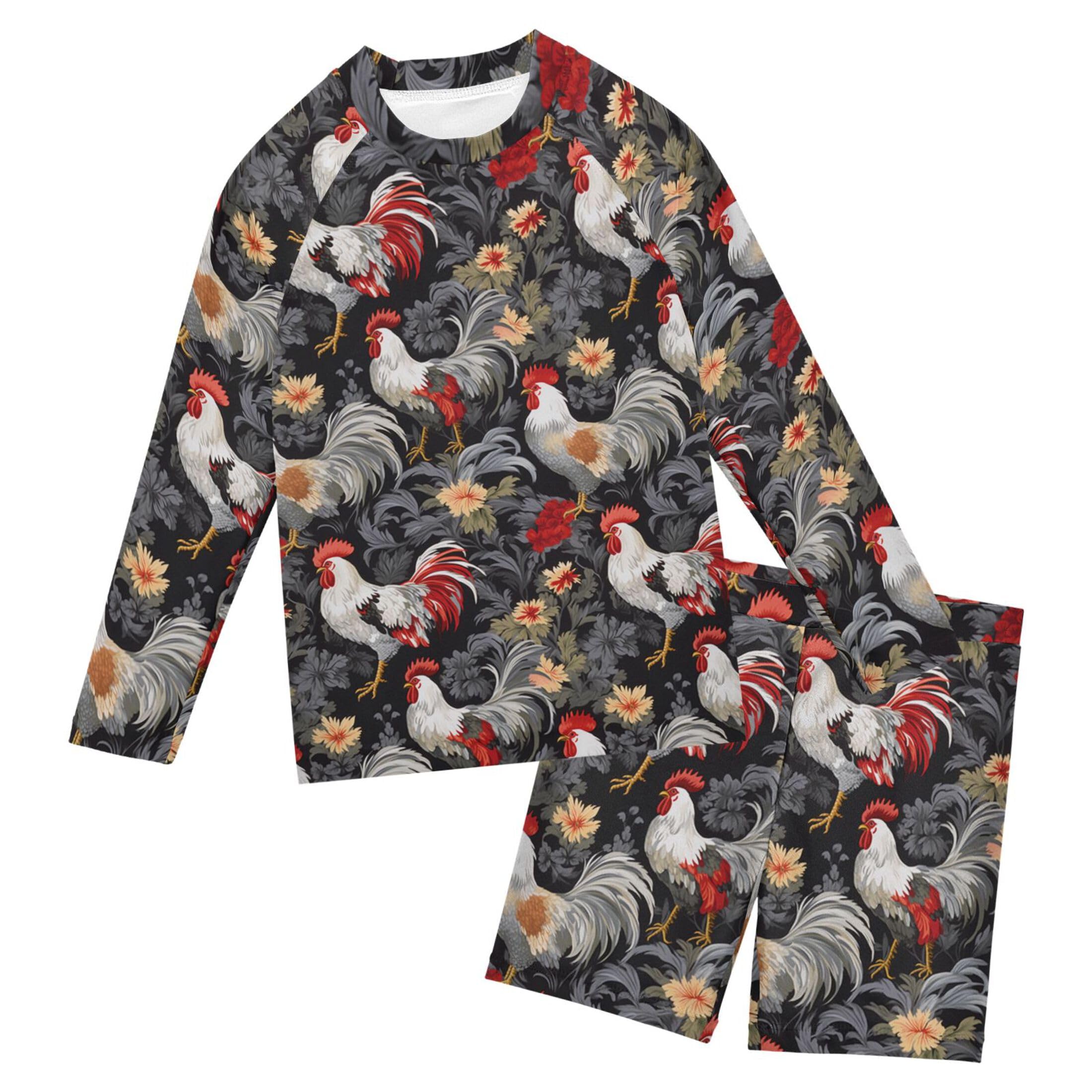 Cock Rooster Animal Baby Boys' Toddler Long Sleeved Rashguard Swim Bathing Suit Set B0402443