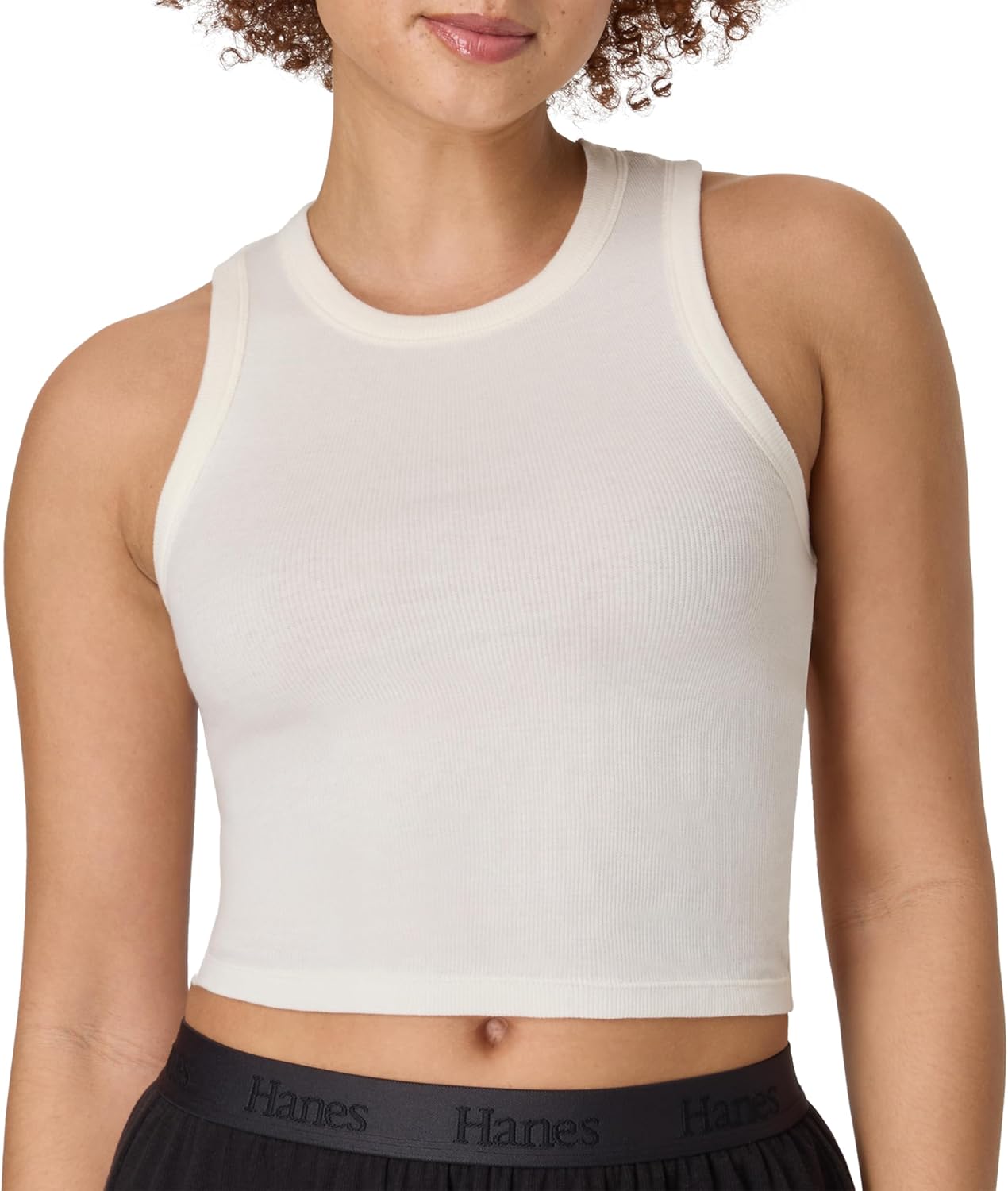 Hanes Women's Originals Racerback Crop Tank, 2-Pack, Comfywear Supersoft Rib Cropped Tank Top Loungewear Pack