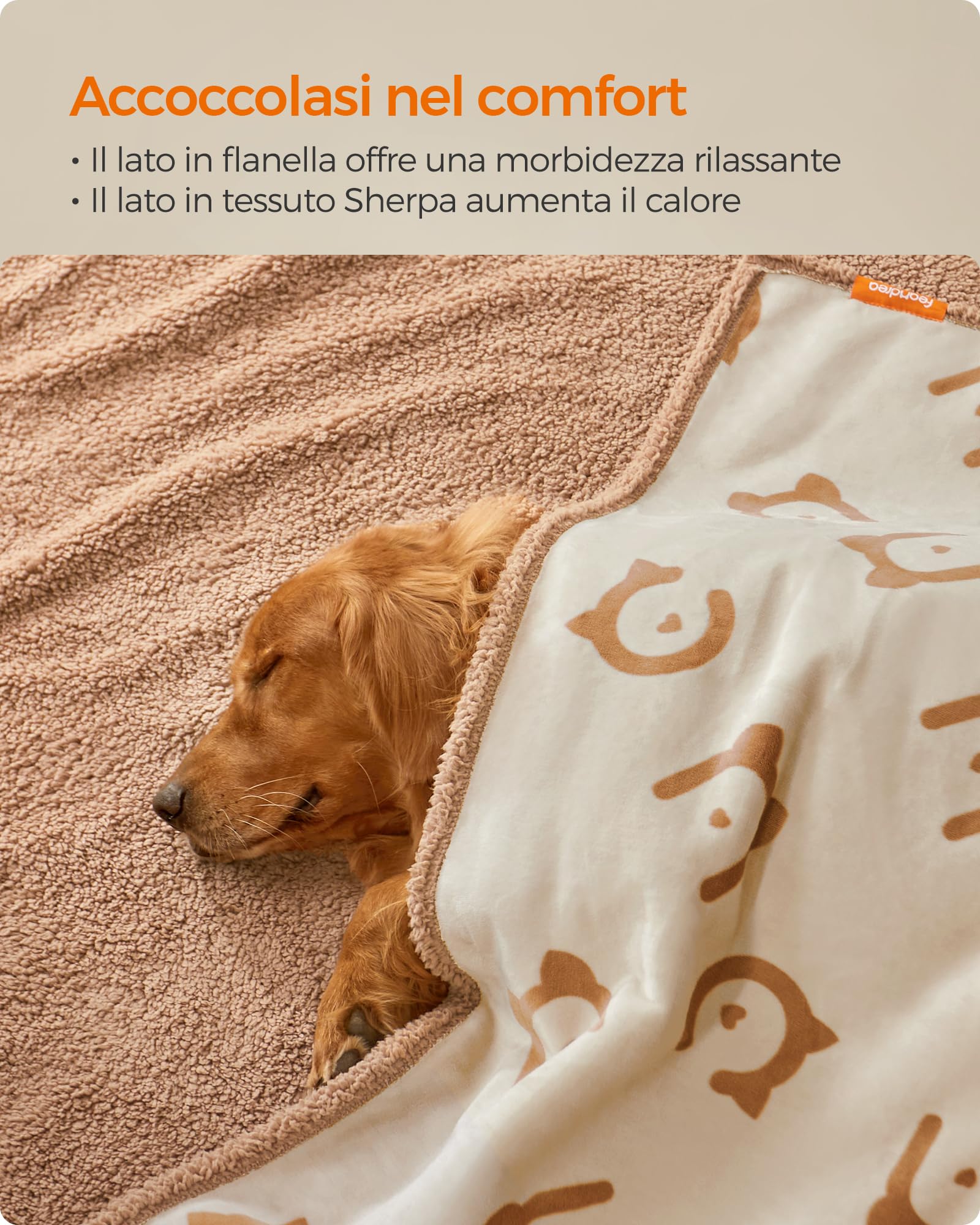 Feandrea Coperta Impermeabile per Cani, Coperta Animali Domestici in Sherpa per Cani di Grande Taglia, Gatti, 203 x 152 cm, XXL, Coprisedile Reversibile Lavabile in Lavatrice, Beige PPB080K01
