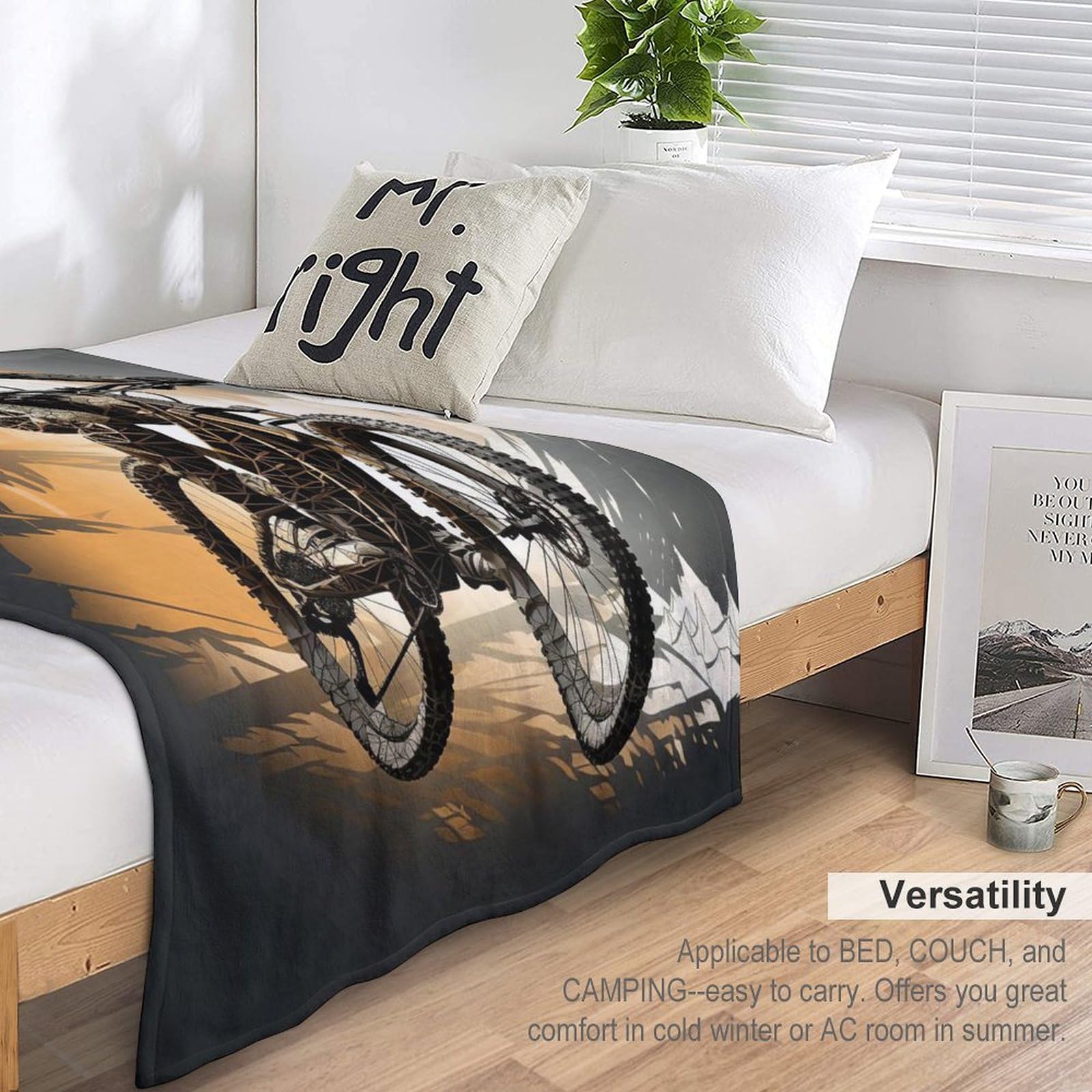 Couverture Polaire Flannel Vélo de Montagne en Tissu Peluche Extra Doux Thermique pour Lit Et Canapé pour Améliorer Le Sommeil Lavable À La Couverture Machine Facile À Manipuler（150×200cm）