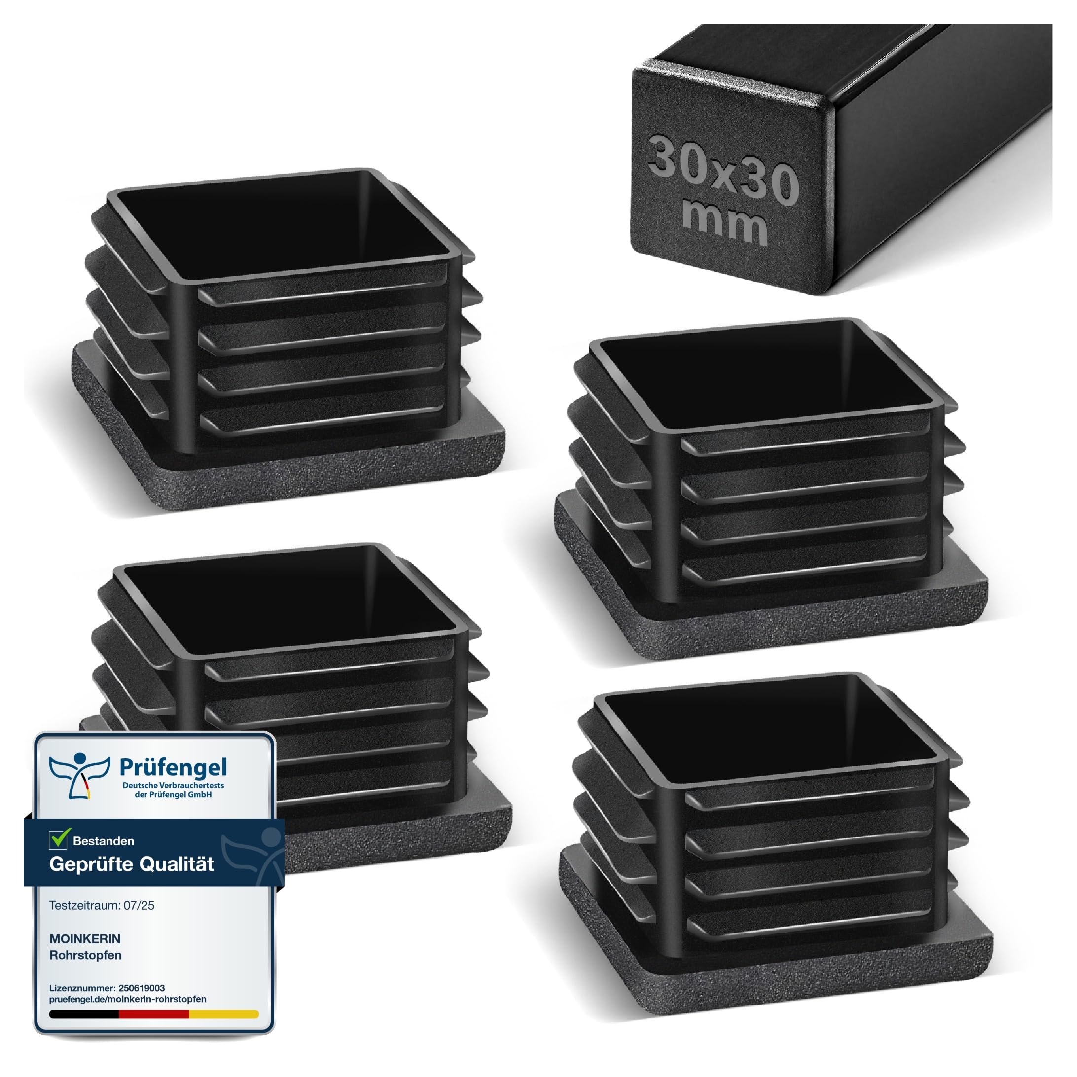 moinkerin Lamellenstopfen 30X30mm Verkantrohr Rohrstopfen aus PE Endkappen für Vierkantrohre für Alurohr Stahlrohr Edelstahlrohr Kunststoffrohr Quadratstopfen 4 Stück