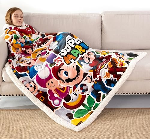 Miniatura 3 de Manta de franela Sherpa para niños, de 50 x 60 pulgadas, manta de felpa súper suave y acogedora para uso en interiores y exteriores (Mario Bros,