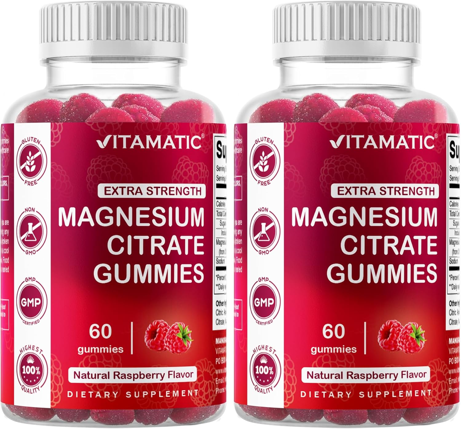 Vitamatic Extra Strength Magnesium Gummies – 255 mg Elemental Magnesium per Serving – 60 Gummies (2-Pack) Supports Relaxation, Muscle Function, Bone Health & Energy – Vegan, Non-GMO, Gluten-Free