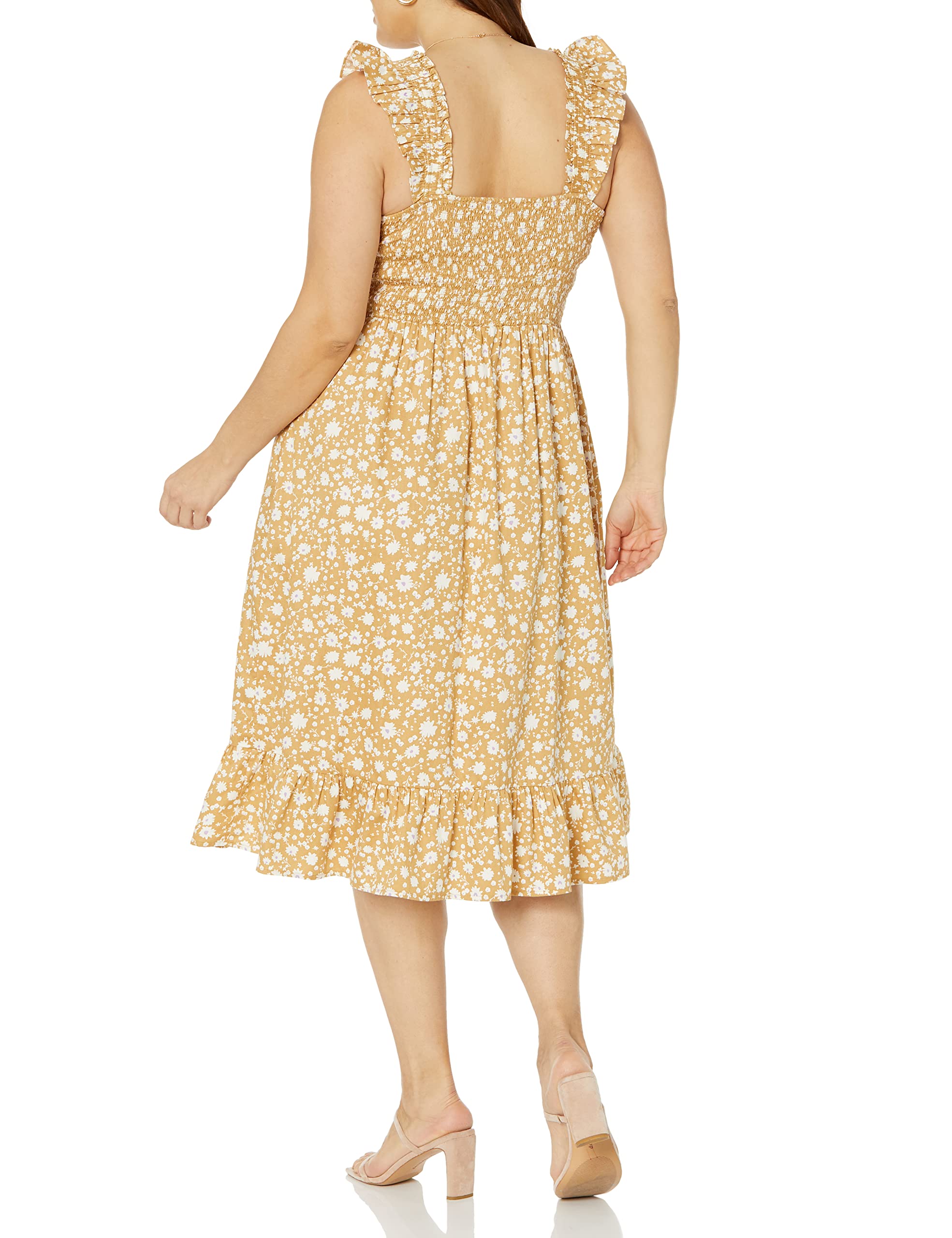 The Drop Vestido midi Kimi para mujer, fruncidos y tirantes con volantes