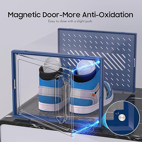 Miniatura 5 de eWonLife Caja de almacenamiento grande para organizar zapatos con puerta magnética, paquete de 12 contenedores apilables de plástico transparente