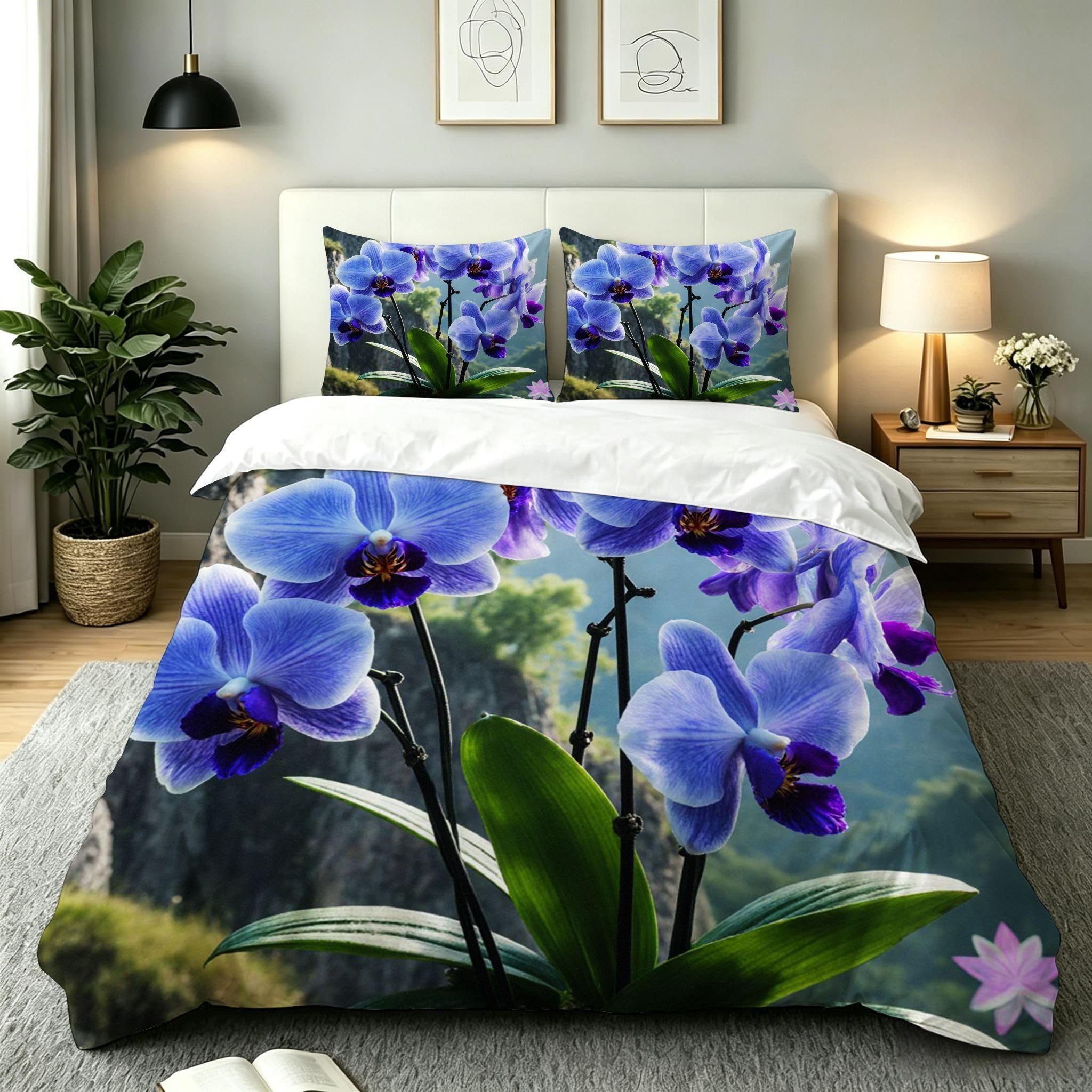 Parure de lit 160x200 fleurs violettes en microfibre avec housse de couette 3D