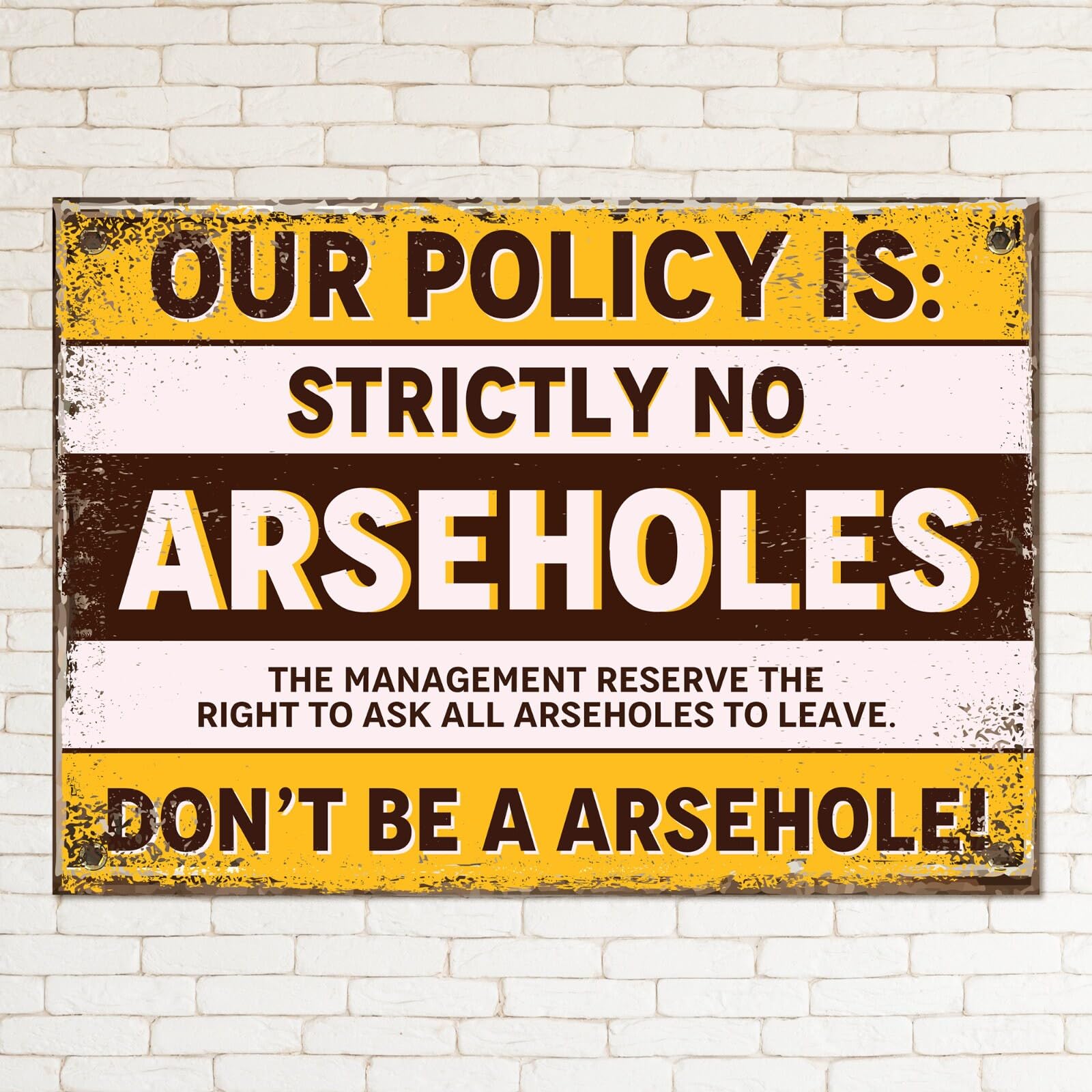 My Pixel Print Metal No Arseholes Retro Sign Man Cave Bar Pub Plaque Party Vintage Gift